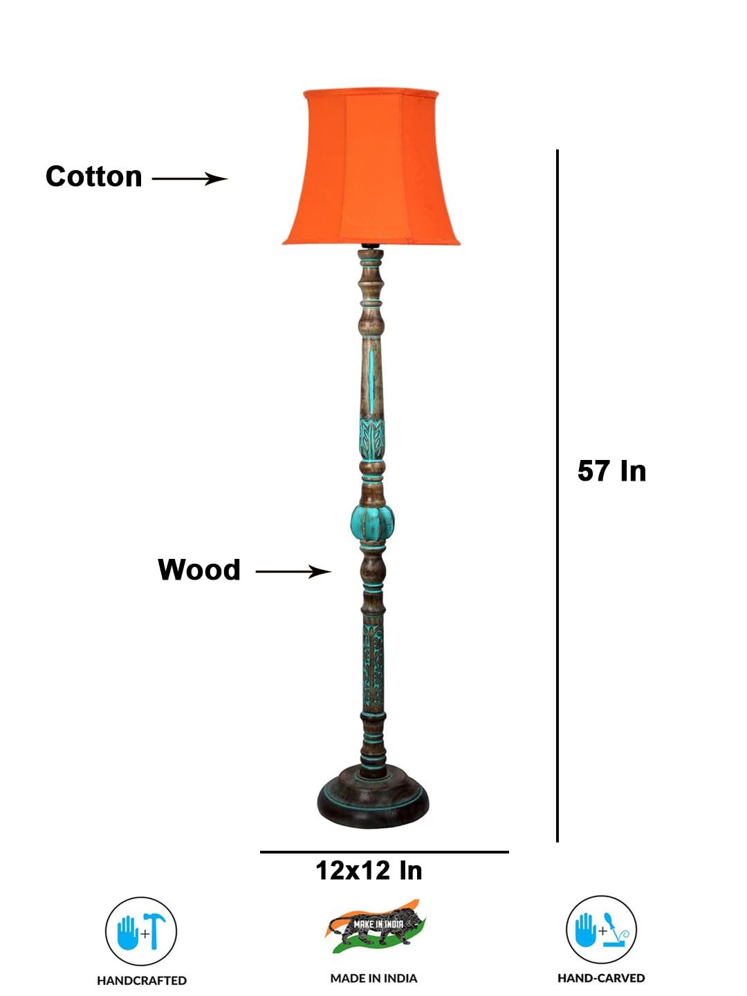 Mid Century Modern Floor Lamp,Hand Turned Floor Lamp Wood for Living Room,Stand Lamp with Fabric Lampshade for Bedroom, Study Room and Office, (Orange)-G