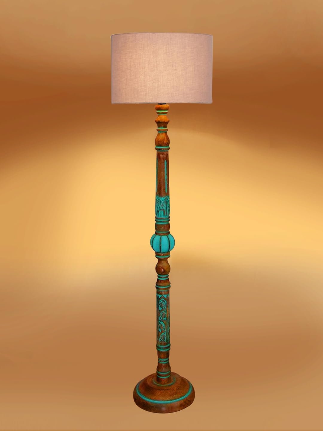 Mid Century Modern Floor Lamp,Hand Turned Floor Lamp Wood for Living Room,Stand Lamp with Fabric Lampshade for Bedroom, Study Room and Office, (Grey)-H