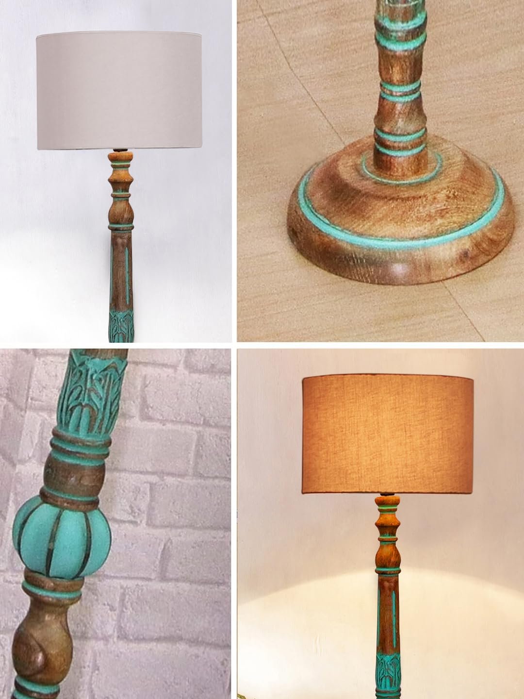 Mid Century Modern Floor Lamp,Hand Turned Floor Lamp Wood for Living Room,Stand Lamp with Fabric Lampshade for Bedroom, Study Room and Office, (Grey)-H