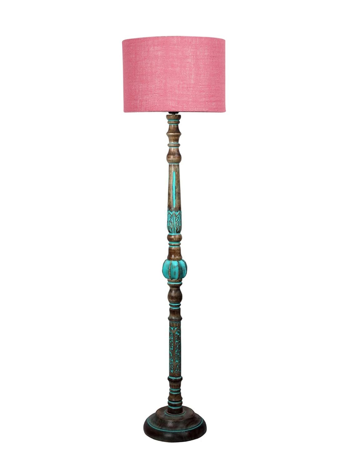 Mid Century Modern Floor Lamp,Hand Turned Floor Lamp Wood for Living Room,Stand Lamp with Fabric Lampshade for Bedroom, Study Room and Office, (Pink)-Jute