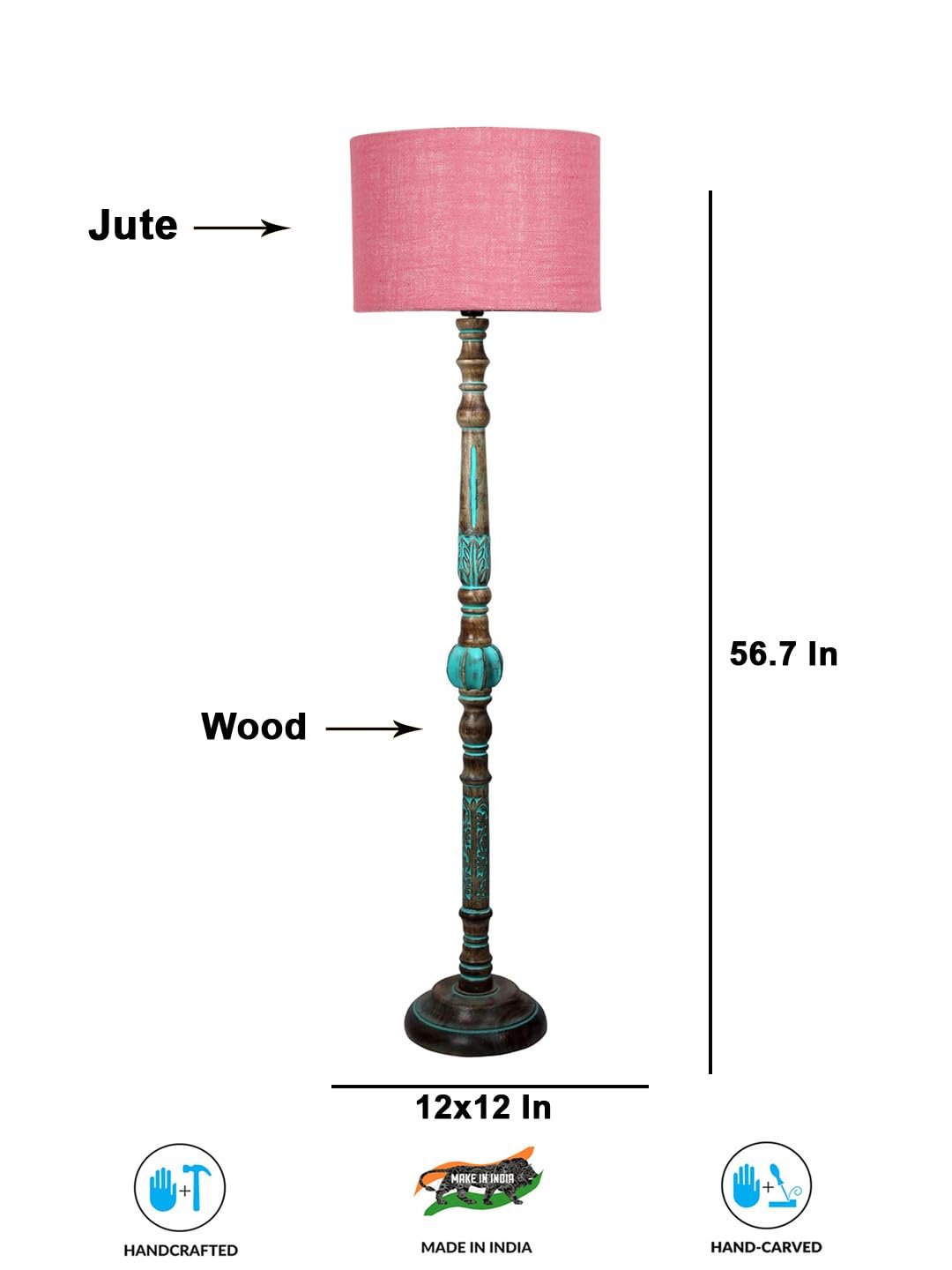 Mid Century Modern Floor Lamp,Hand Turned Floor Lamp Wood for Living Room,Stand Lamp with Fabric Lampshade for Bedroom, Study Room and Office, (Pink)-Jute