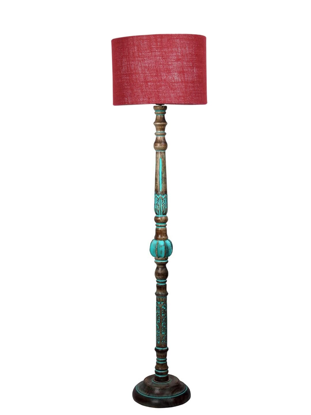 Mid Century Modern Floor Lamp,Hand Turned Floor Lamp Wood for Living Room,Stand Lamp with Fabric Lampshade for Bedroom, Study Room and Office, (Maroon)-Jute