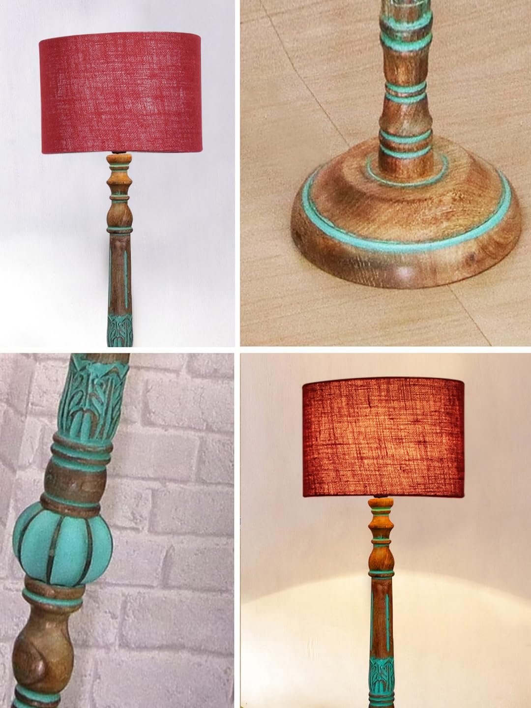 Mid Century Modern Floor Lamp,Hand Turned Floor Lamp Wood for Living Room,Stand Lamp with Fabric Lampshade for Bedroom, Study Room and Office, (Maroon)-Jute