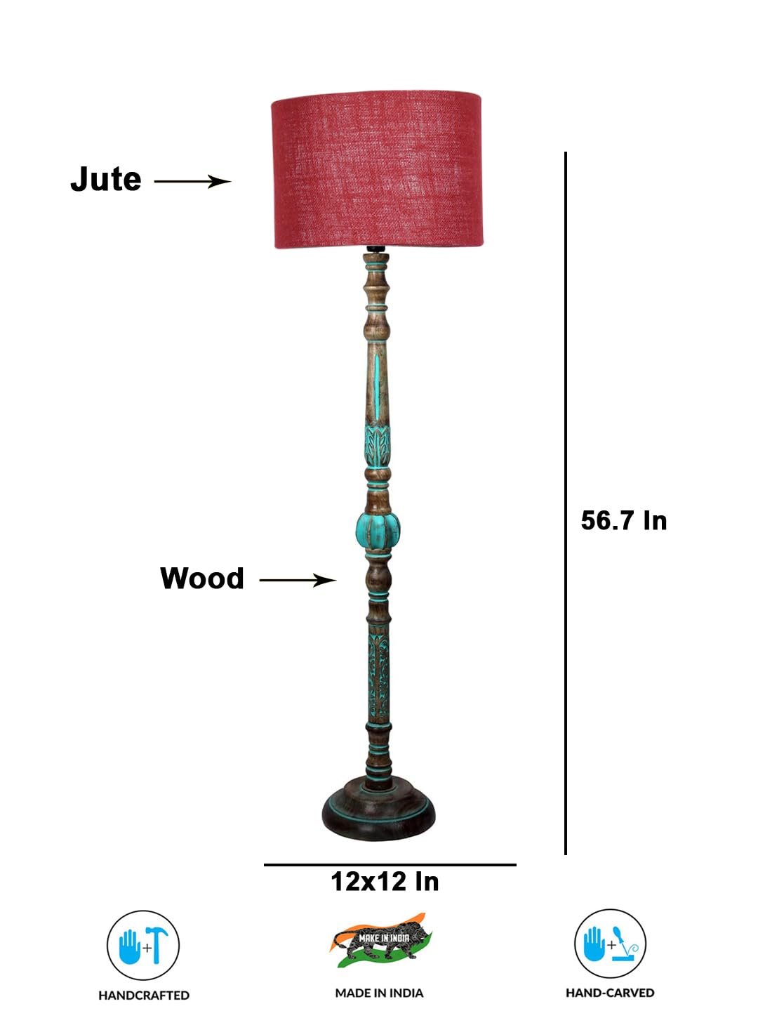 Mid Century Modern Floor Lamp,Hand Turned Floor Lamp Wood for Living Room,Stand Lamp with Fabric Lampshade for Bedroom, Study Room and Office, (Maroon)-Jute