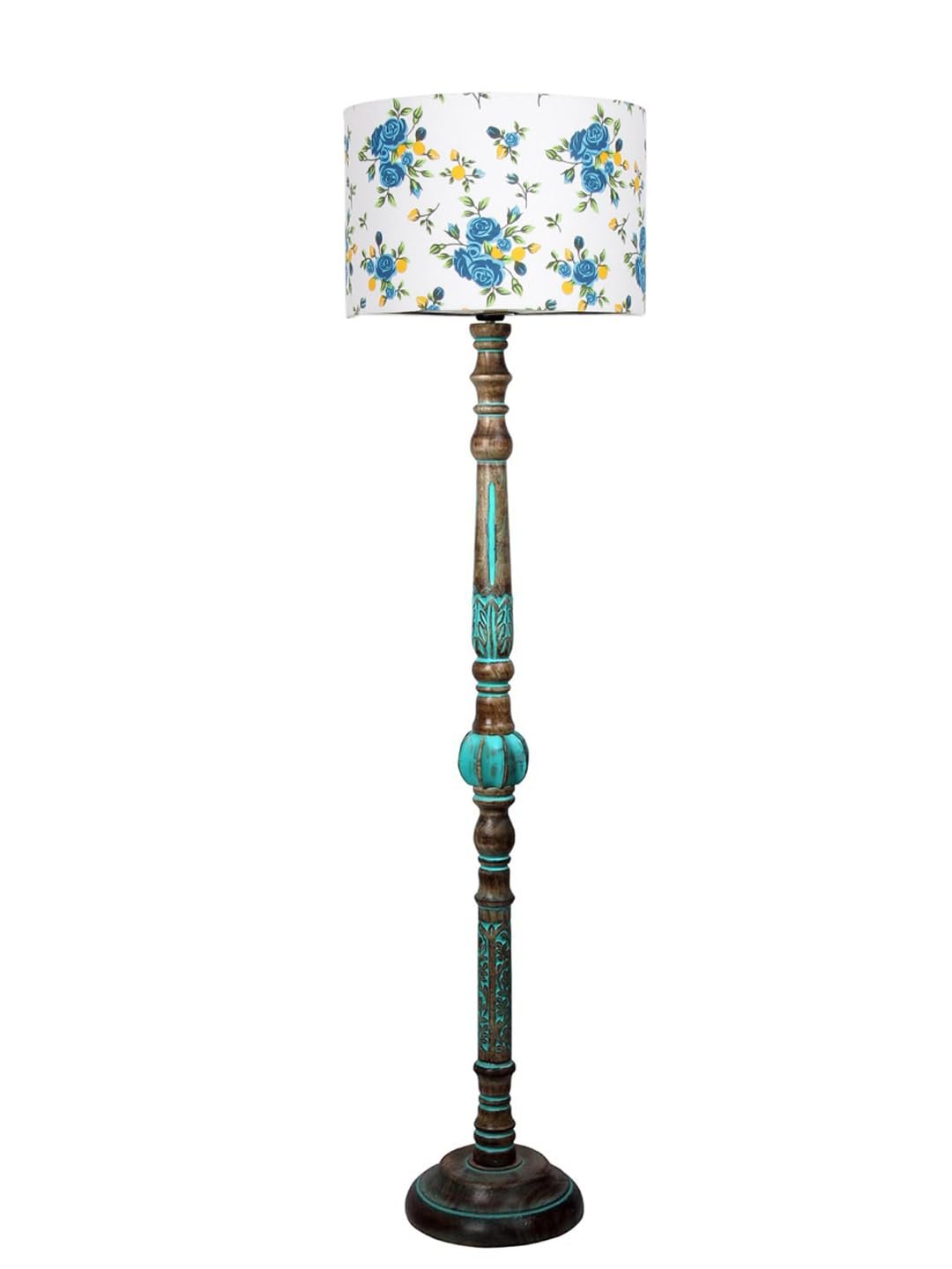 Mid Century Modern Floor Lamp,Hand Turned Floor Lamp Wood for Living Room,Stand Lamp with Fabric Lampshade for Bedroom, Study Room and Office, (Multi)-Printed-AA