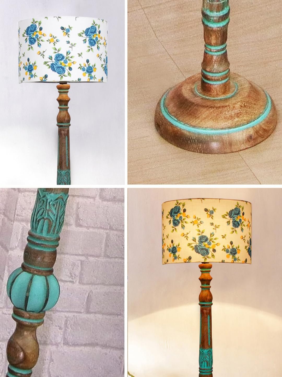 Mid Century Modern Floor Lamp,Hand Turned Floor Lamp Wood for Living Room,Stand Lamp with Fabric Lampshade for Bedroom, Study Room and Office, (Multi)-Printed-AA