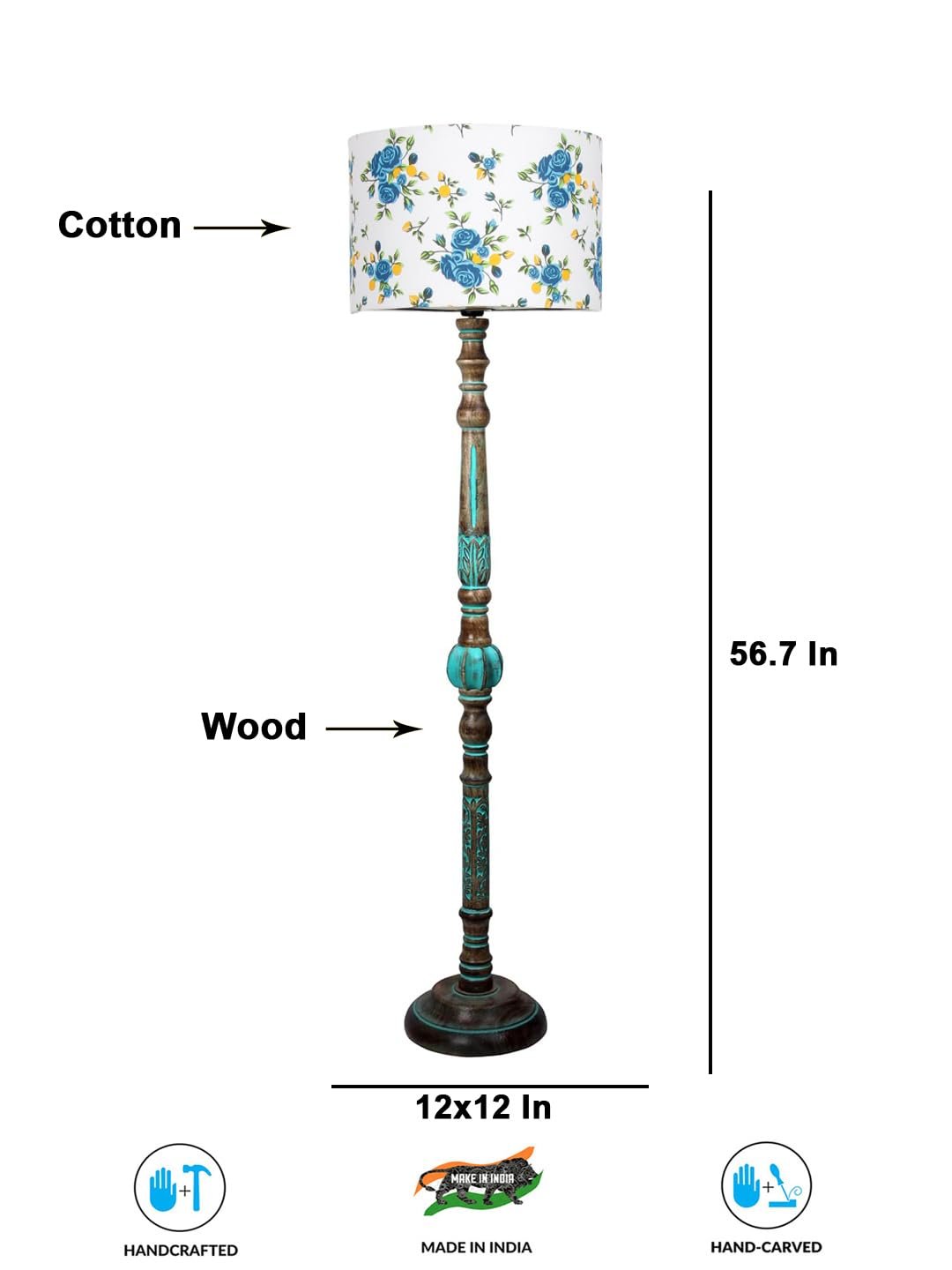 Mid Century Modern Floor Lamp,Hand Turned Floor Lamp Wood for Living Room,Stand Lamp with Fabric Lampshade for Bedroom, Study Room and Office, (Multi)-Printed-AA