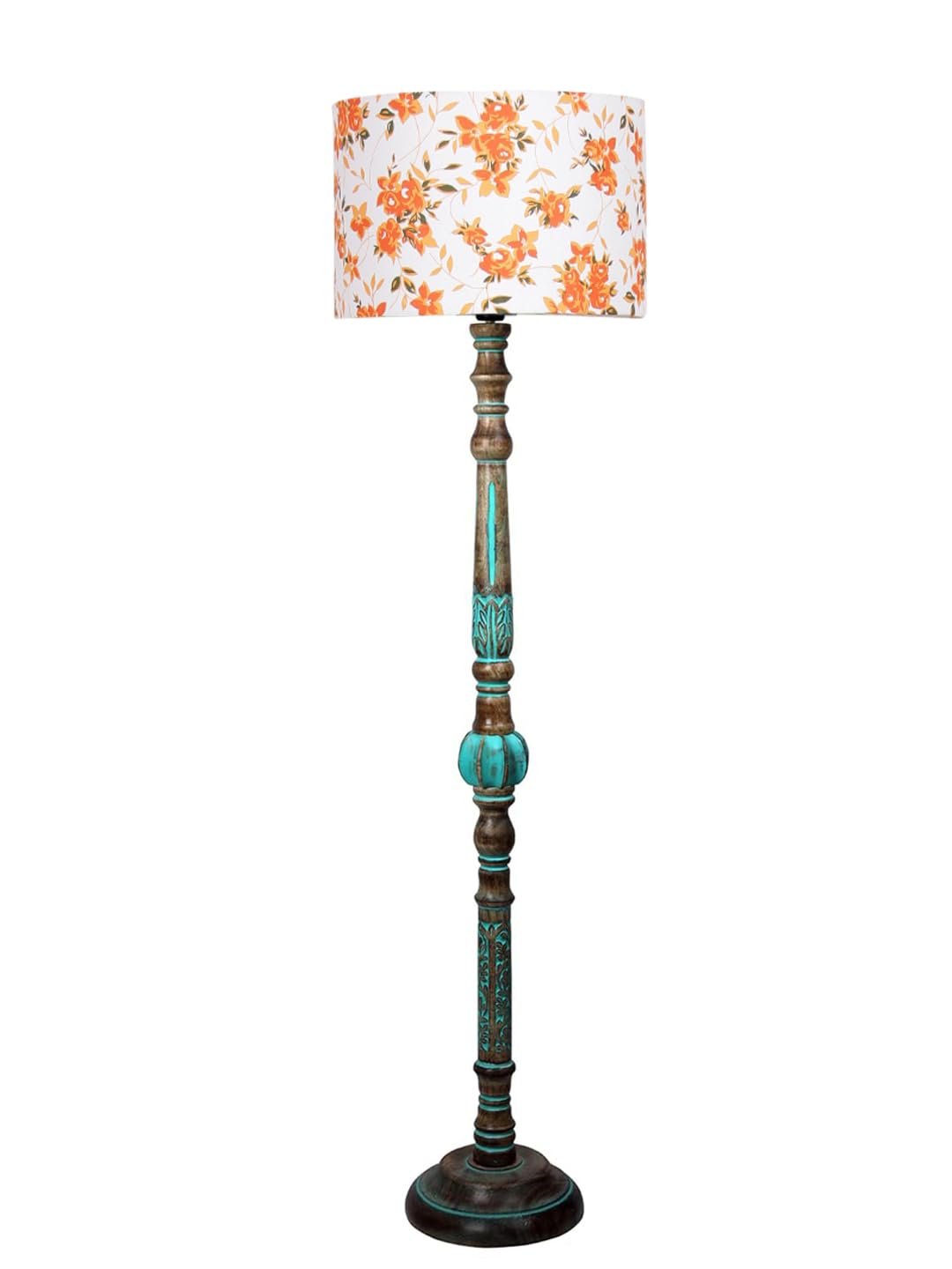 Mid Century Modern Floor Lamp,Hand Turned Floor Lamp Wood for Living Room,Stand Lamp with Fabric Lampshade for Bedroom, Study Room and Office, (Multi)-Printed-AB