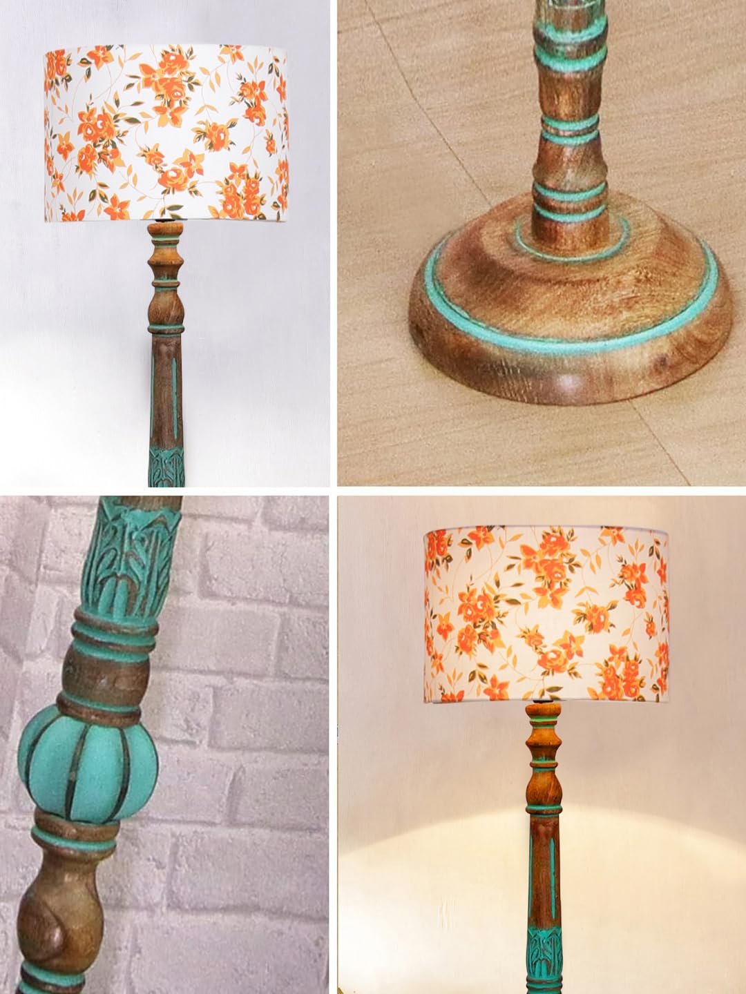 Mid Century Modern Floor Lamp,Hand Turned Floor Lamp Wood for Living Room,Stand Lamp with Fabric Lampshade for Bedroom, Study Room and Office, (Multi)-Printed-AB