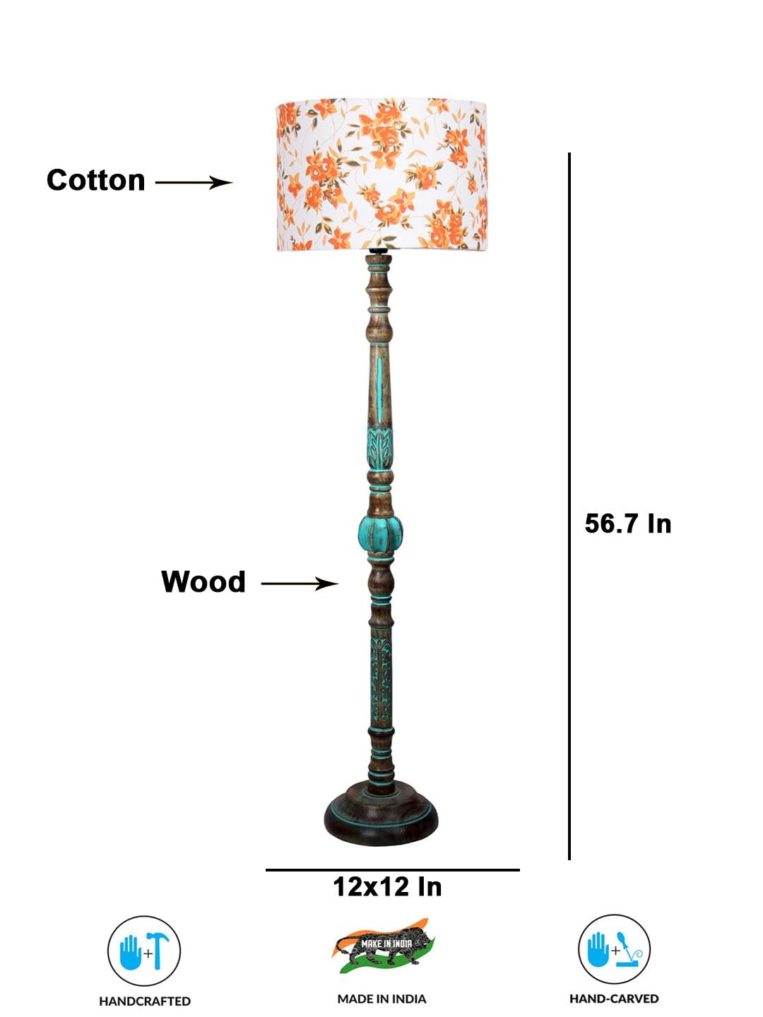 Mid Century Modern Floor Lamp,Hand Turned Floor Lamp Wood for Living Room,Stand Lamp with Fabric Lampshade for Bedroom, Study Room and Office, (Multi)-Printed-AB