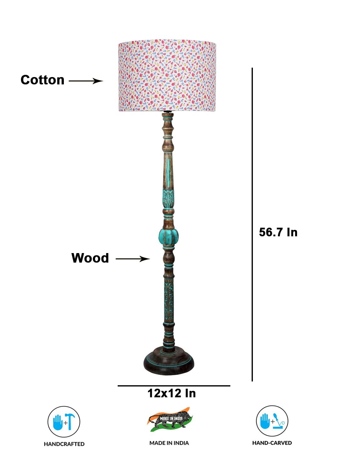 Mid Century Modern Floor Lamp,Hand Turned Floor Lamp Wood for Living Room,Stand Lamp with Fabric Lampshade for Bedroom, Study Room and Office, (Multi)-Printed-AAC