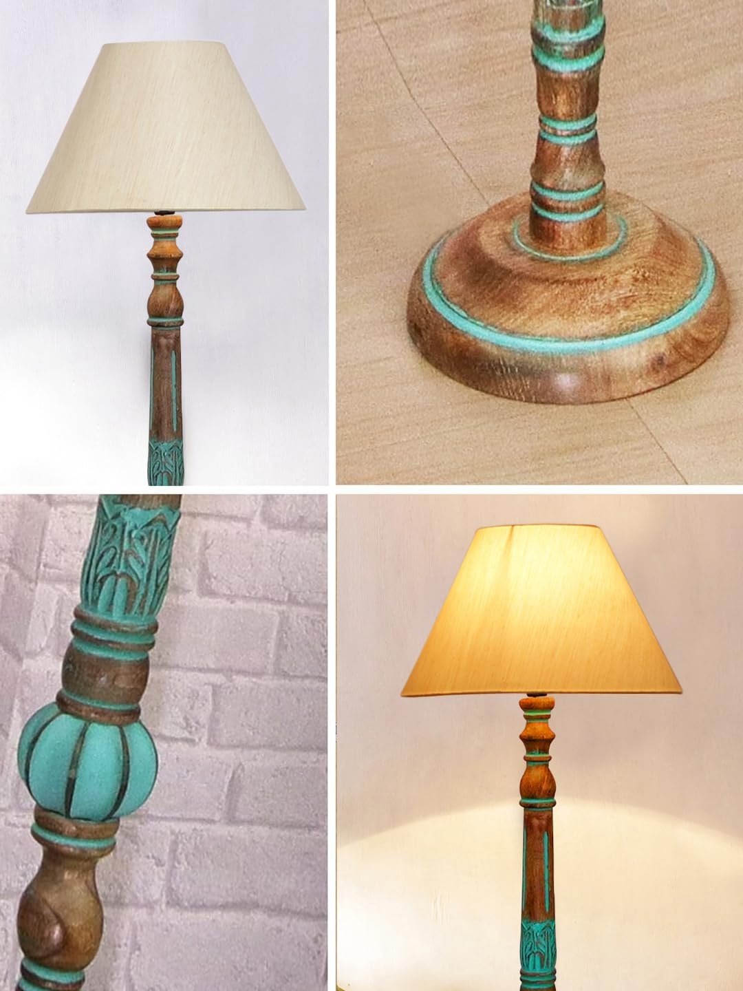 Mid Century Modern Floor Lamp,Hand Turned Floor Lamp Wood for Living Room,Stand Lamp with Fabric Lampshade for Bedroom, Study Room and Office, (Off-White)-Cotton-AAC4