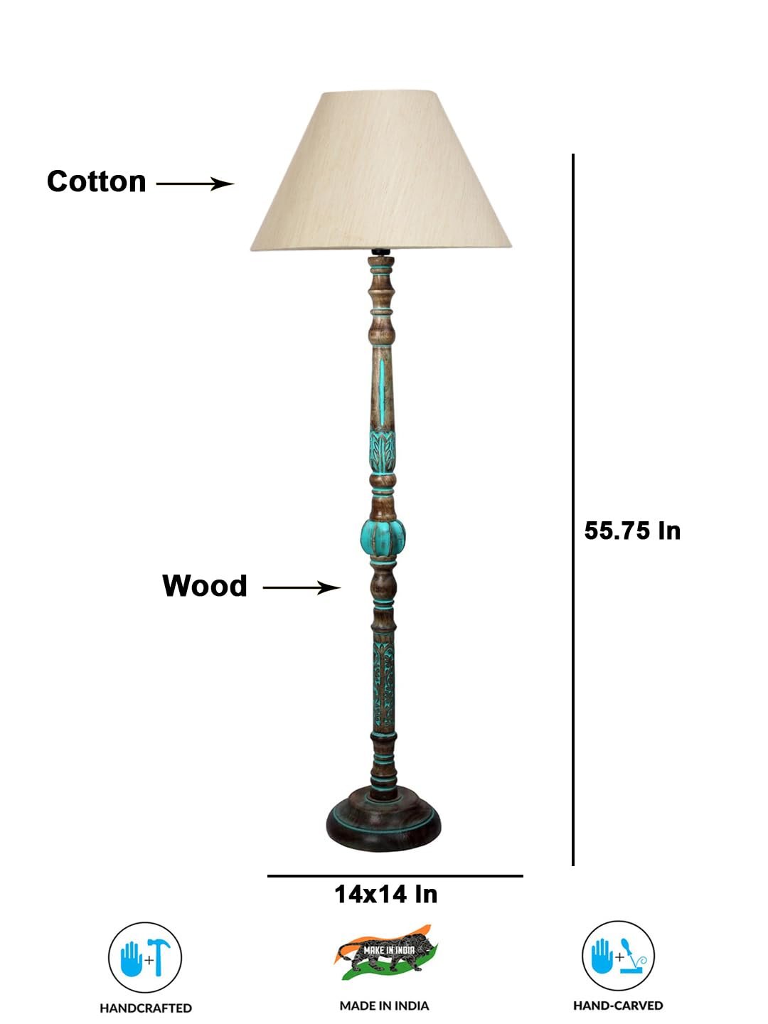 Mid Century Modern Floor Lamp,Hand Turned Floor Lamp Wood for Living Room,Stand Lamp with Fabric Lampshade for Bedroom, Study Room and Office, (Off-White)-Cotton-AAC4