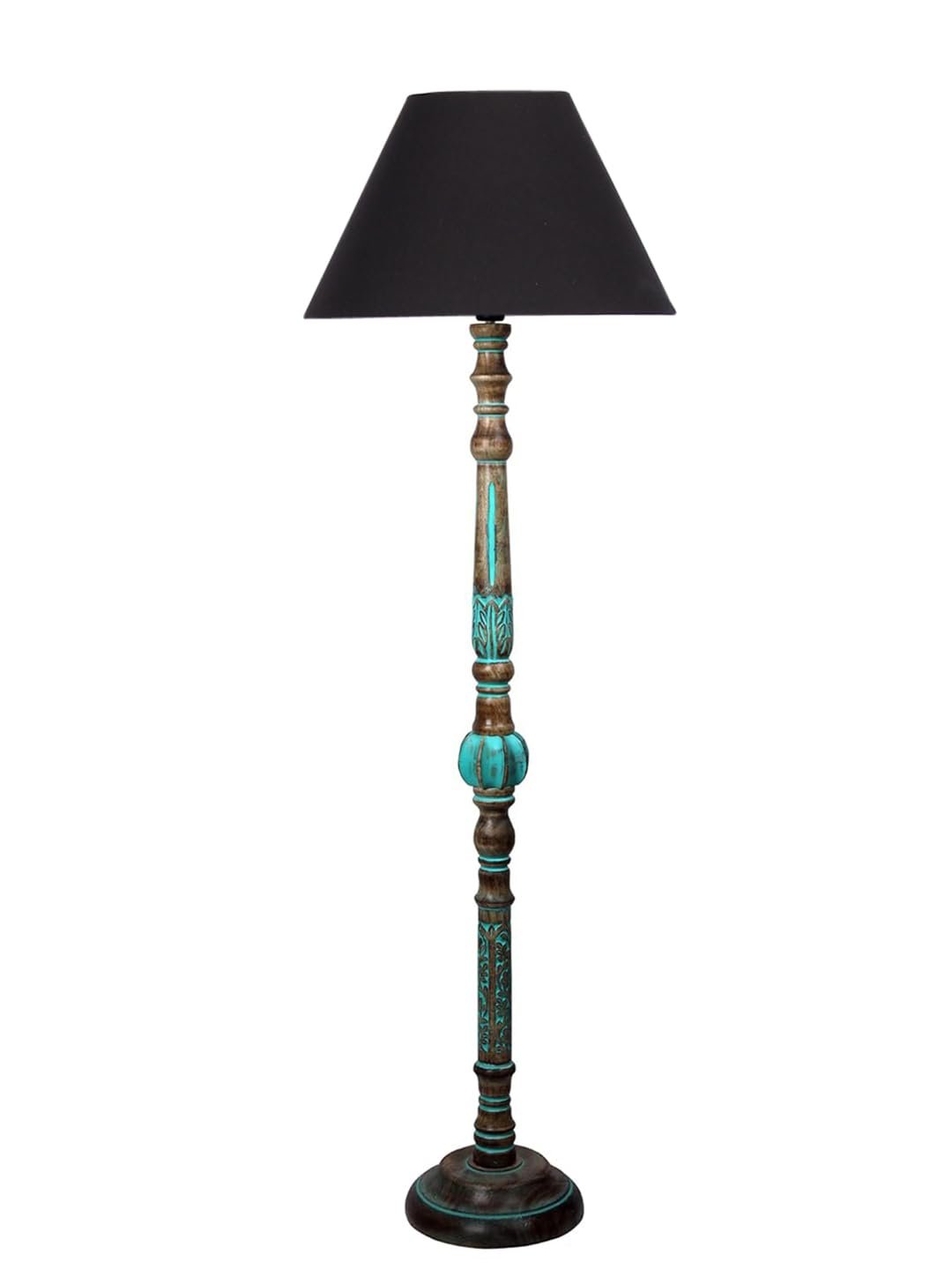 Mid Century Modern Floor Lamp,Hand Turned Floor Lamp Wood for Living Room,Stand Lamp with Fabric Lampshade for Bedroom, Study Room and Office, (Black)-Cotton-AAC5