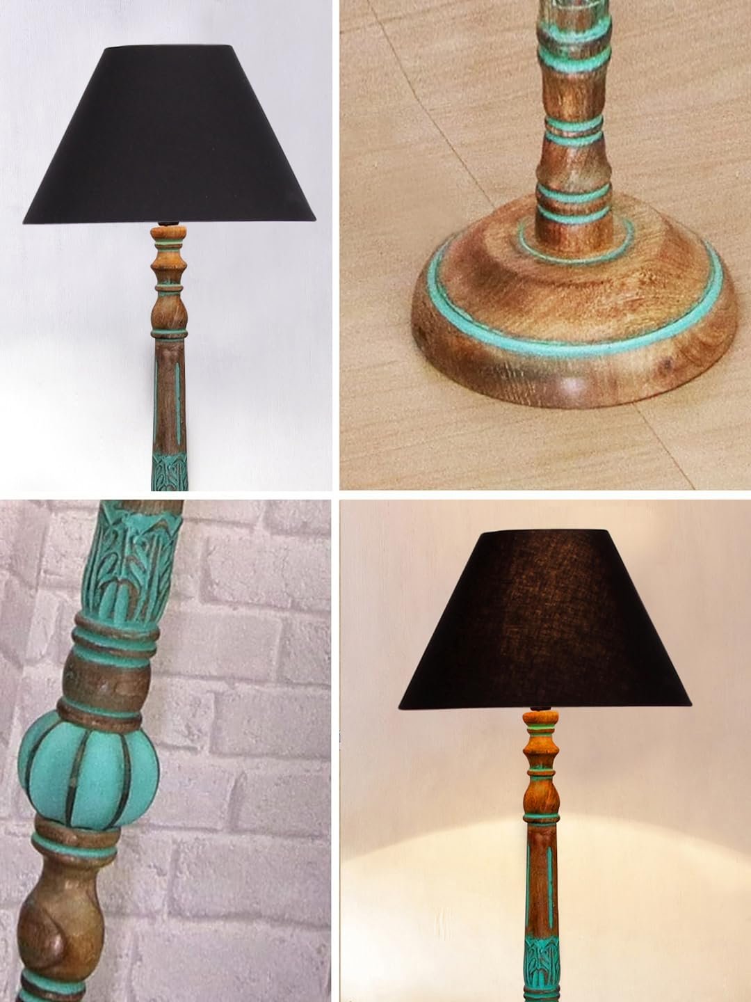 Mid Century Modern Floor Lamp,Hand Turned Floor Lamp Wood for Living Room,Stand Lamp with Fabric Lampshade for Bedroom, Study Room and Office, (Black)-Cotton-AAC5