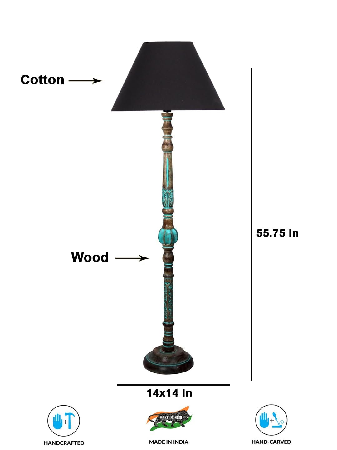 Mid Century Modern Floor Lamp,Hand Turned Floor Lamp Wood for Living Room,Stand Lamp with Fabric Lampshade for Bedroom, Study Room and Office, (Black)-Cotton-AAC5