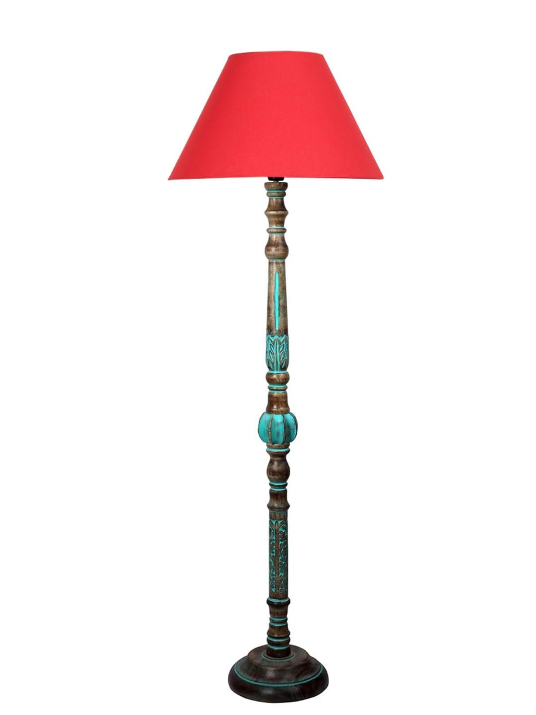 Mid Century Modern Floor Lamp,Hand Turned Floor Lamp Wood for Living Room,Stand Lamp with Fabric Lampshade for Bedroom, Study Room and Office, (RED)-Cotton-AAC6