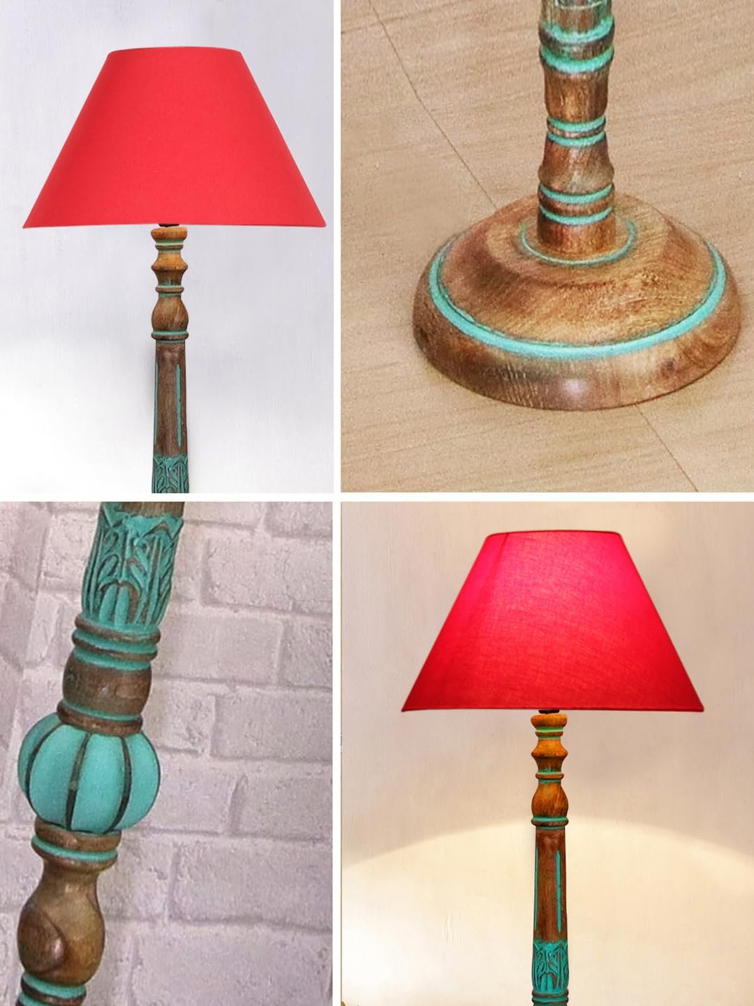 Mid Century Modern Floor Lamp,Hand Turned Floor Lamp Wood for Living Room,Stand Lamp with Fabric Lampshade for Bedroom, Study Room and Office, (RED)-Cotton-AAC6