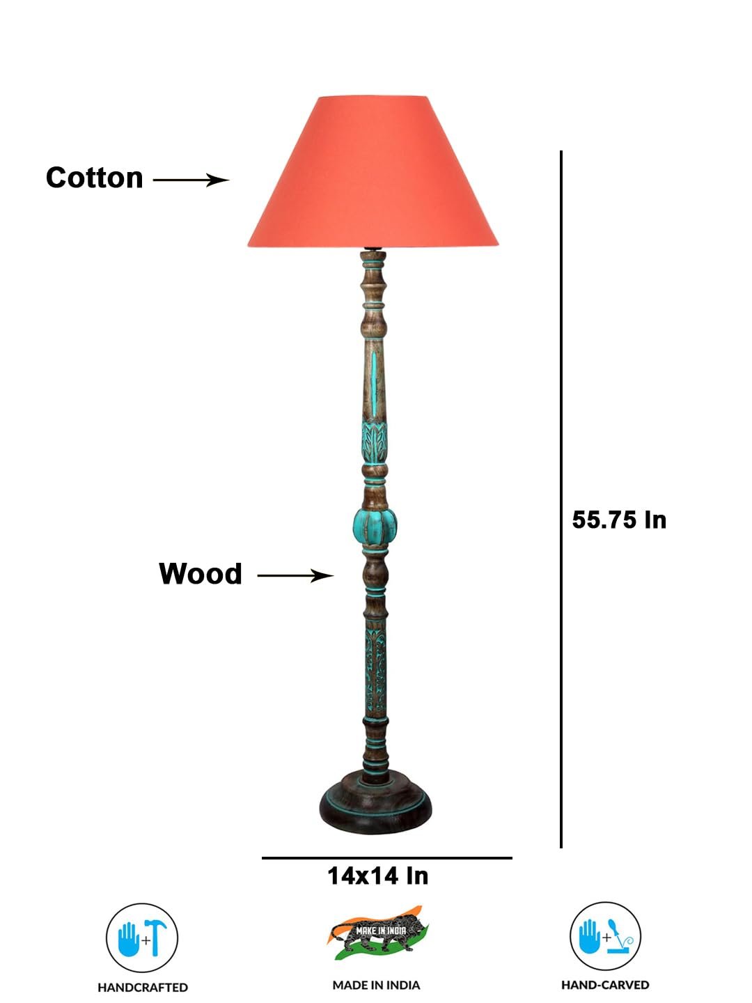Mid Century Modern Floor Lamp,Hand Turned Floor Lamp Wood for Living Room,Stand Lamp with Fabric Lampshade for Bedroom, Study Room and Office, (Orange)-Cotton-AAC7