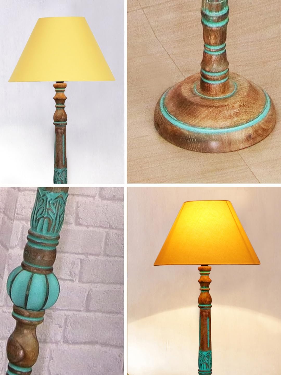 Mid Century Modern Floor Lamp,Hand Turned Floor Lamp Wood for Living Room,Stand Lamp with Fabric Lampshade for Bedroom, Study Room and Office, (Yellow)-Cotton-AAC8