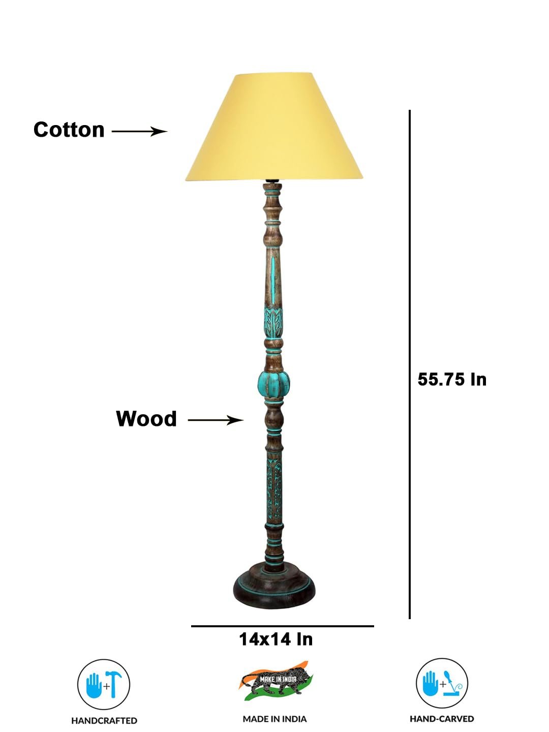 Mid Century Modern Floor Lamp,Hand Turned Floor Lamp Wood for Living Room,Stand Lamp with Fabric Lampshade for Bedroom, Study Room and Office, (Yellow)-Cotton-AAC8