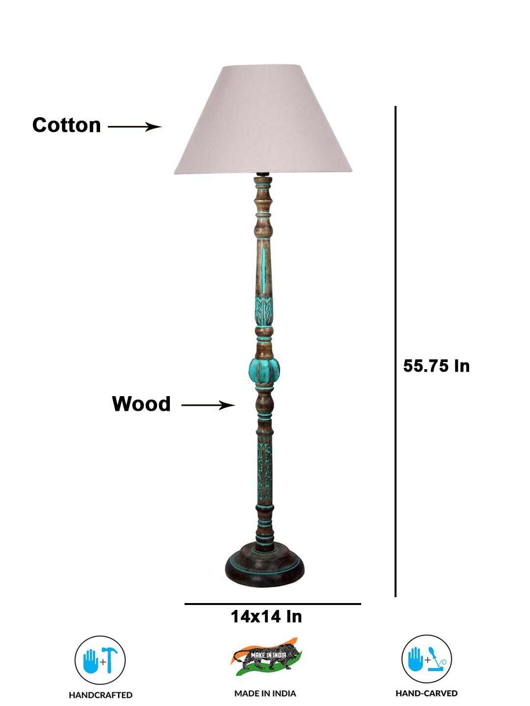 Mid Century Modern Floor Lamp,Hand Turned Floor Lamp Wood for Living Room,Stand Lamp with Fabric Lampshade for Bedroom, Study Room and Office, (Grey)-Cotton-AAC8