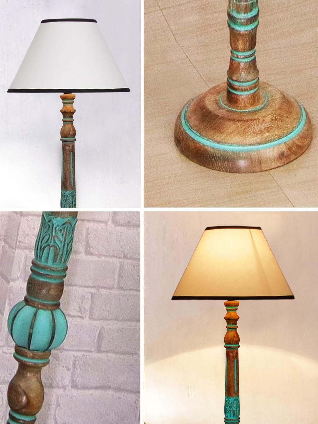 Mid Century Modern Floor Lamp,Hand Turned Floor Lamp Wood for Living Room,Stand Lamp with Fabric Lampshade for Bedroom, Study Room and Office, (White & Black)-Cotton-AAC9