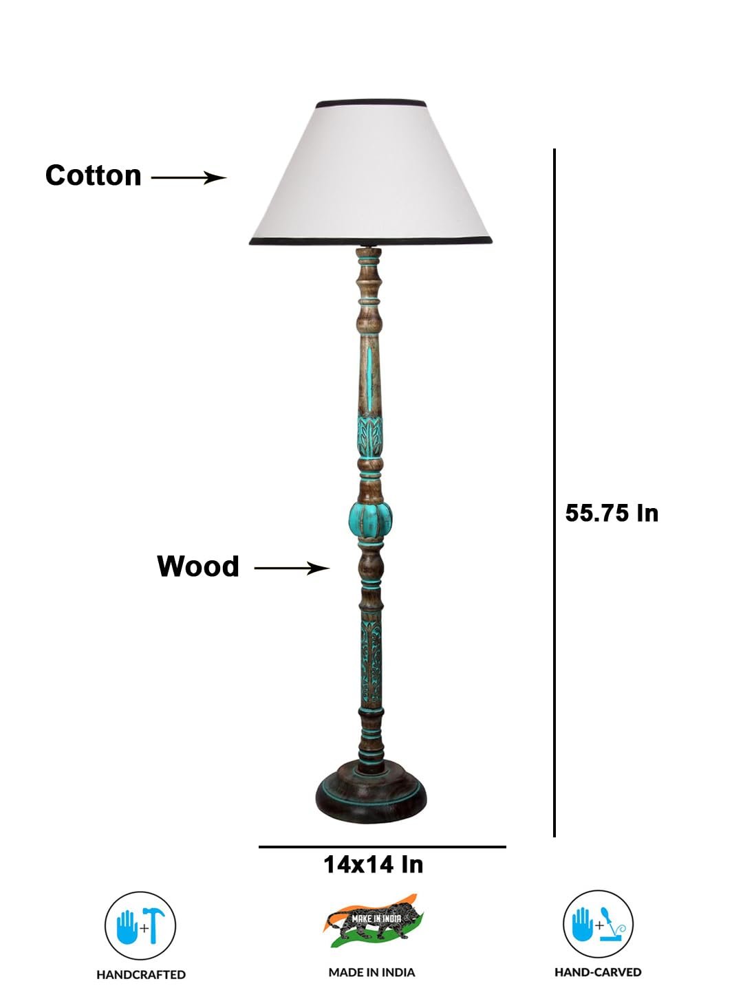 Mid Century Modern Floor Lamp,Hand Turned Floor Lamp Wood for Living Room,Stand Lamp with Fabric Lampshade for Bedroom, Study Room and Office, (White & Black)-Cotton-AAC9