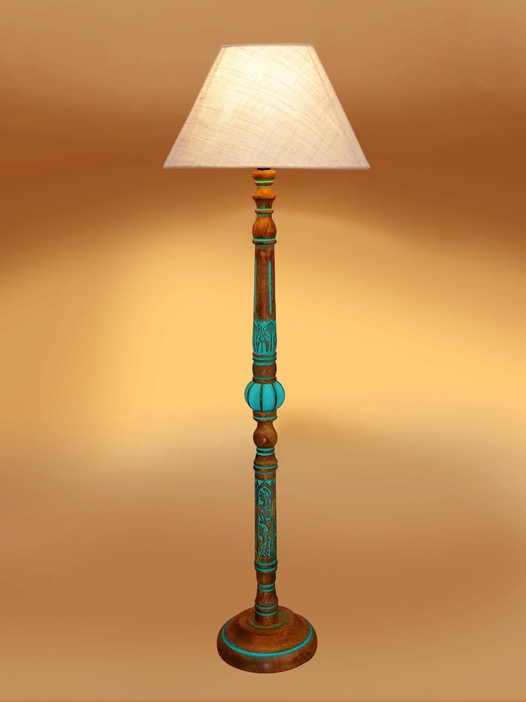 Mid Century Modern Floor Lamp,Hand Turned Floor Lamp Wood for Living Room,Stand Lamp with Fabric Lampshade for Bedroom, Study Room and Office, (White)-Jute-A2