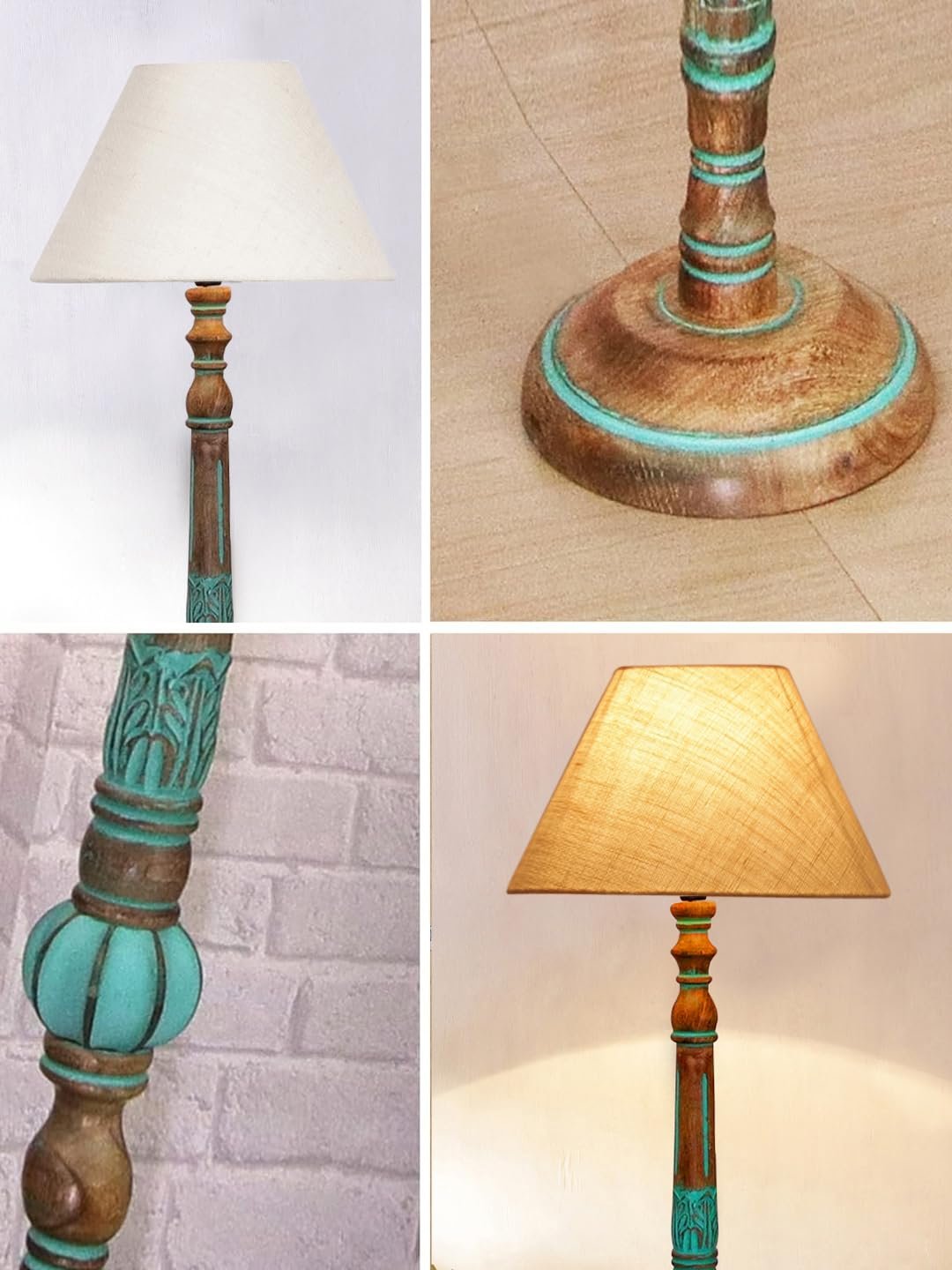 Mid Century Modern Floor Lamp,Hand Turned Floor Lamp Wood for Living Room,Stand Lamp with Fabric Lampshade for Bedroom, Study Room and Office, (White)-Jute-A2