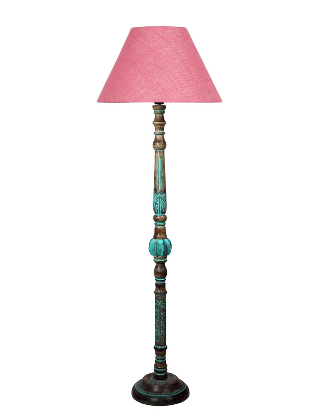 Mid Century Modern Floor Lamp,Hand Turned Floor Lamp Wood for Living Room,Stand Lamp with Fabric Lampshade for Bedroom, Study Room and Office, (Pink)-Jute-A1