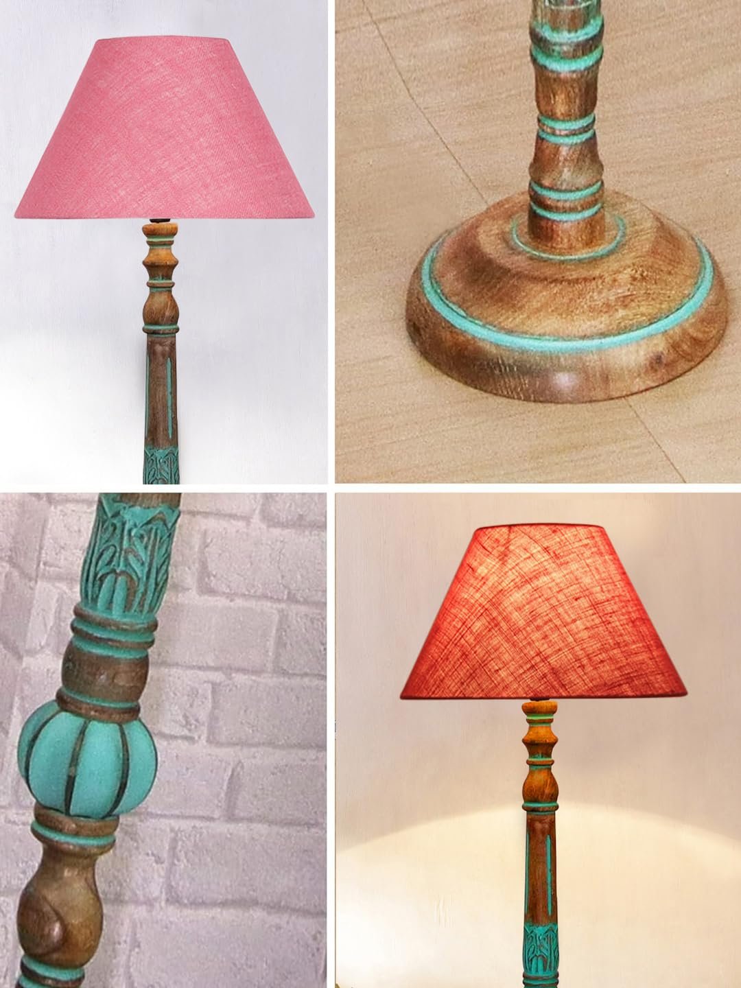 Mid Century Modern Floor Lamp,Hand Turned Floor Lamp Wood for Living Room,Stand Lamp with Fabric Lampshade for Bedroom, Study Room and Office, (Pink)-Jute-A1