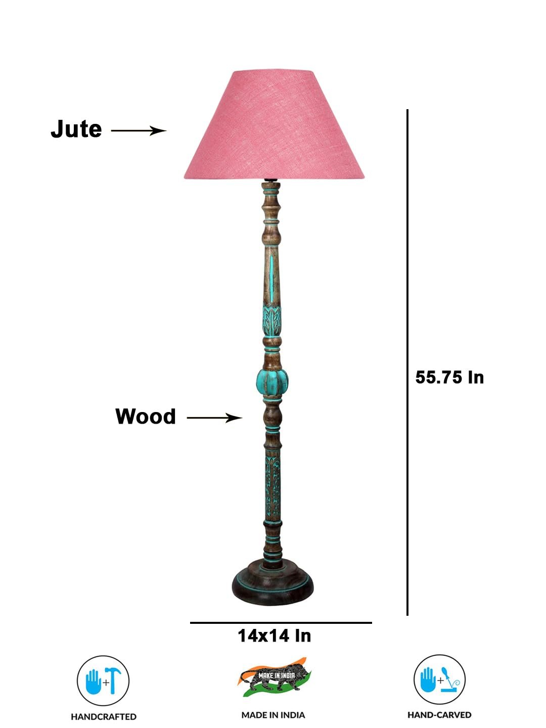 Mid Century Modern Floor Lamp,Hand Turned Floor Lamp Wood for Living Room,Stand Lamp with Fabric Lampshade for Bedroom, Study Room and Office, (Pink)-Jute-A1