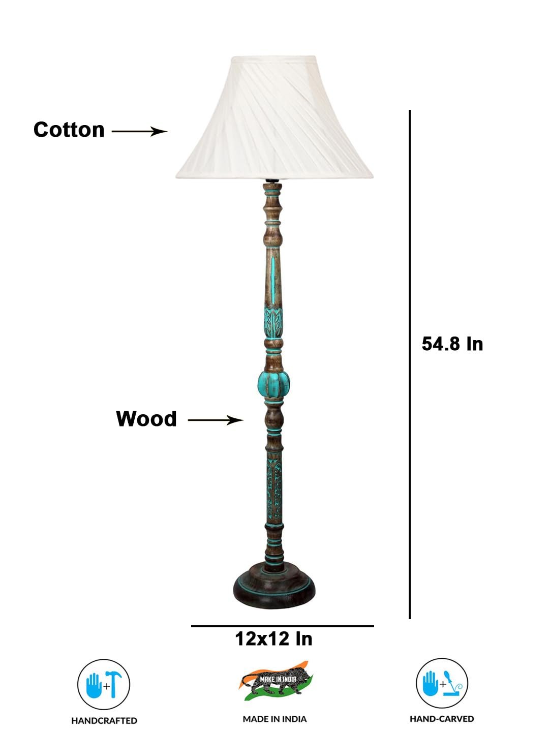 Mid Century Modern Floor Lamp,Hand Turned Floor Lamp Wood for Living Room,Stand Lamp with Fabric Lampshade for Bedroom, Study Room and Office, (Cross Pleated) -Vintage -Offwhite