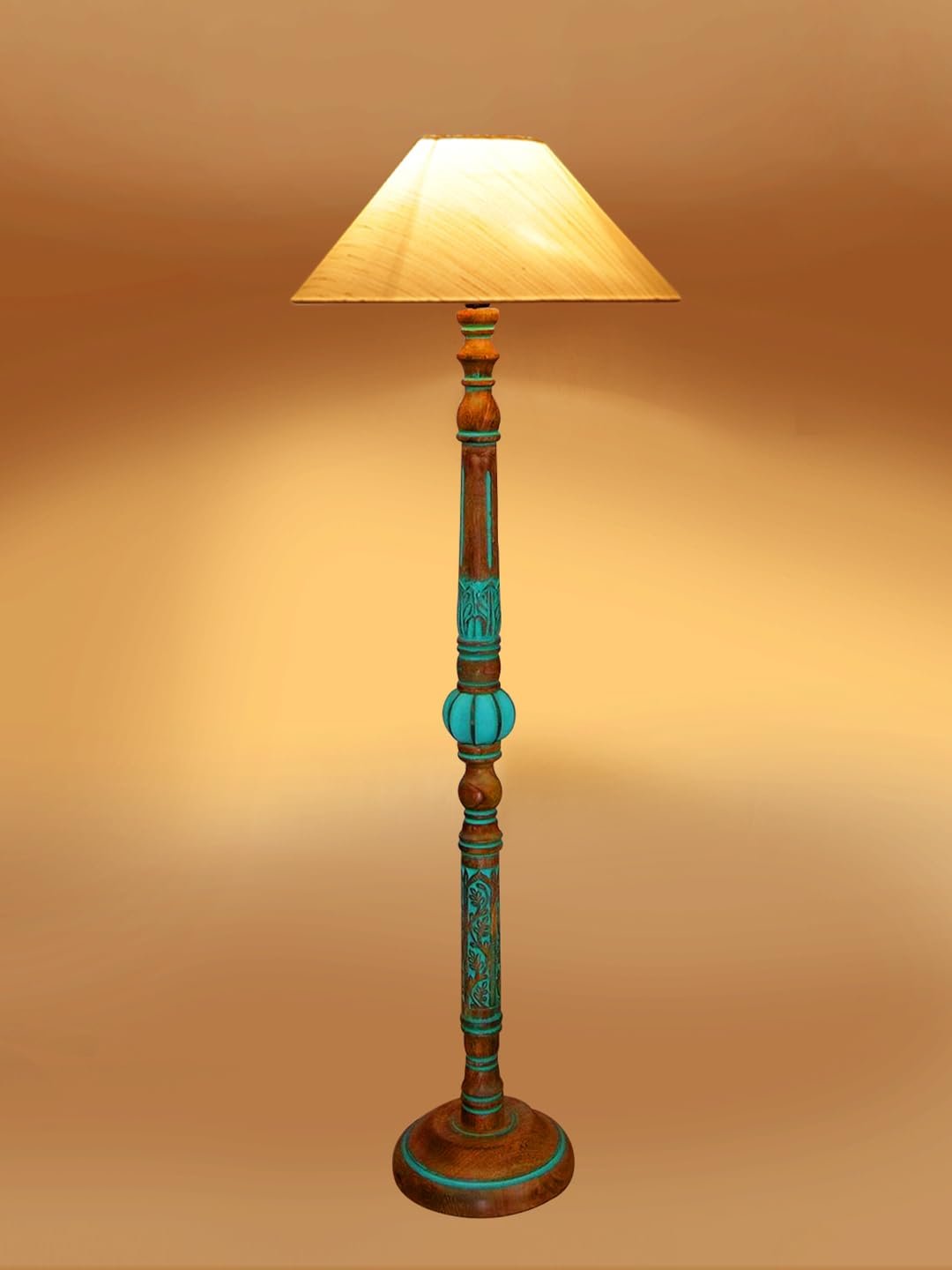 Mid Century Modern Floor Lamp,Hand Turned Floor Lamp Wood for Living Room,Stand Lamp with Fabric Lampshade for Bedroom, Study Room and Office, (Off-White)-Cotton-AAC80