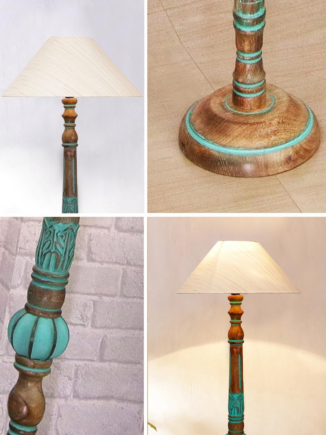 Mid Century Modern Floor Lamp,Hand Turned Floor Lamp Wood for Living Room,Stand Lamp with Fabric Lampshade for Bedroom, Study Room and Office, (Off-White)-Cotton-AAC80