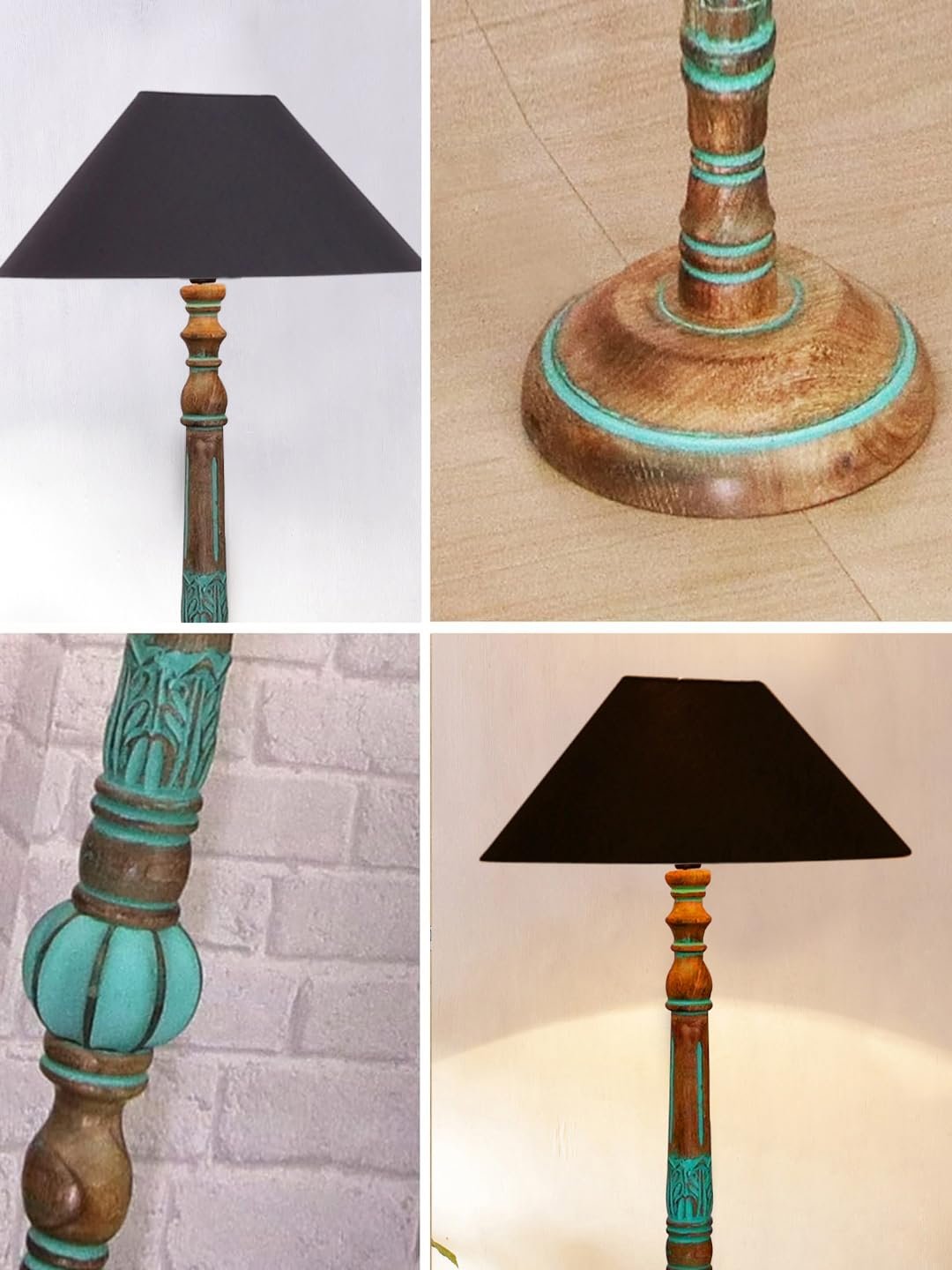 Mid Century Modern Floor Lamp,Hand Turned Floor Lamp Wood for Living Room,Stand Lamp with Fabric Lampshade for Bedroom, Study Room and Office, (Black)-Cotton-AAC80