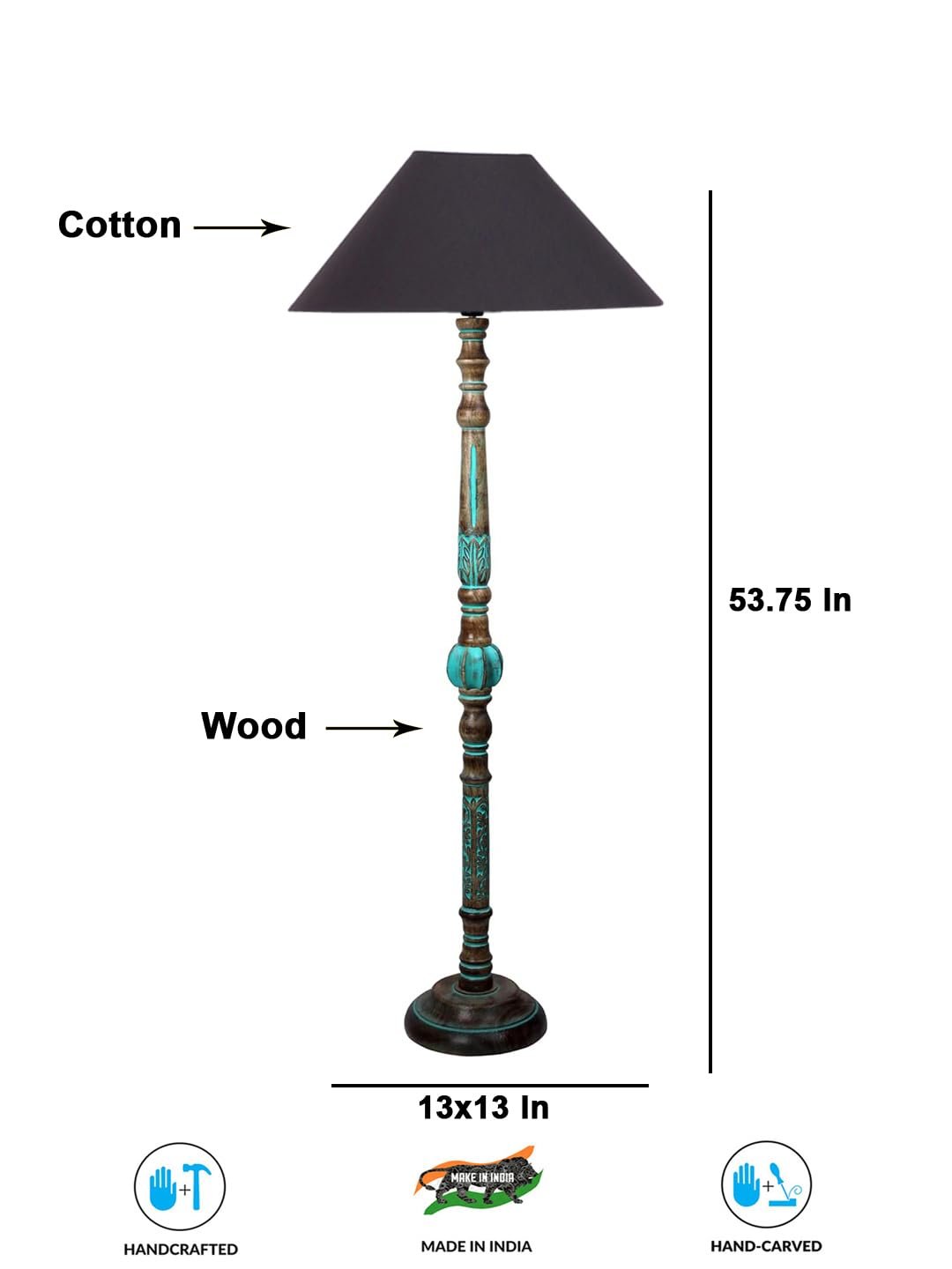 Mid Century Modern Floor Lamp,Hand Turned Floor Lamp Wood for Living Room,Stand Lamp with Fabric Lampshade for Bedroom, Study Room and Office, (Black)-Cotton-AAC80
