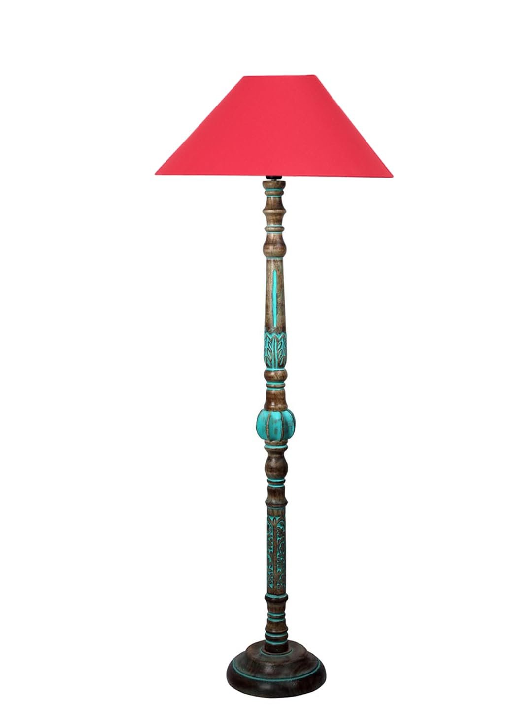 Mid Century Modern Floor Lamp,Hand Turned Floor Lamp Wood for Living Room,Stand Lamp with Fabric Lampshade for Bedroom, Study Room and Office, (Red)-Cotton-AAC80
