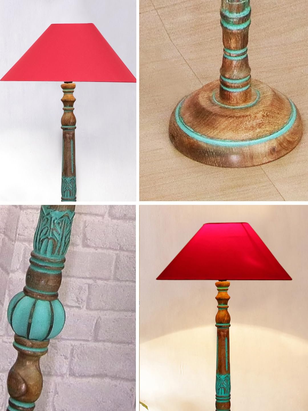 Mid Century Modern Floor Lamp,Hand Turned Floor Lamp Wood for Living Room,Stand Lamp with Fabric Lampshade for Bedroom, Study Room and Office, (Red)-Cotton-AAC80