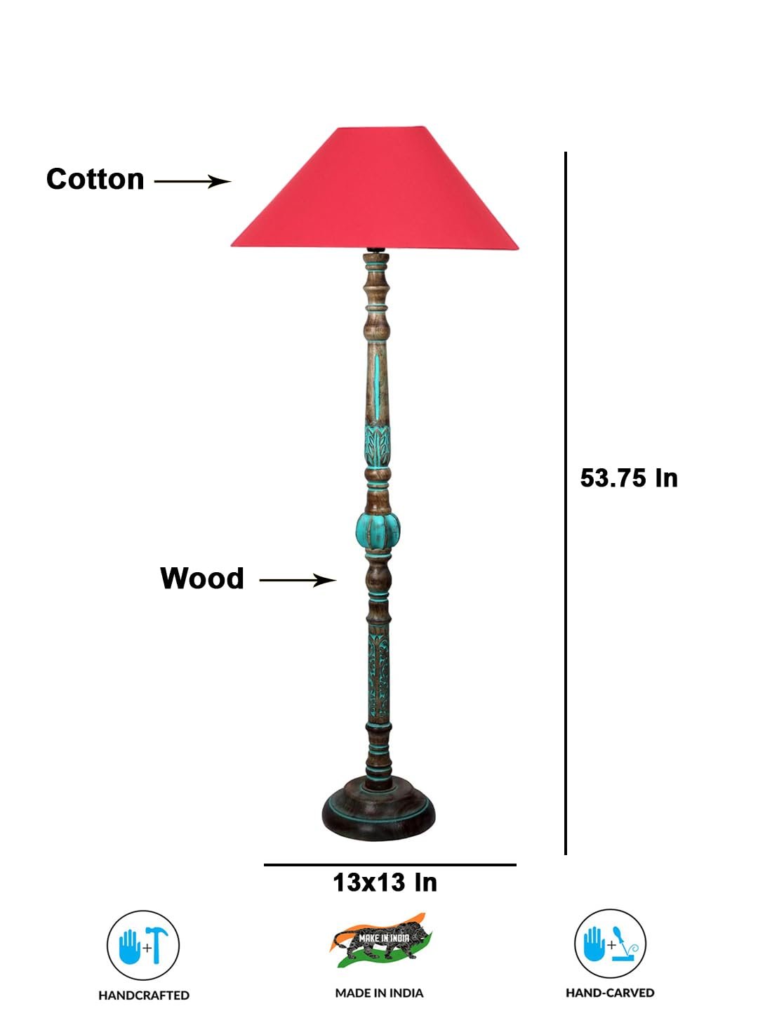 Mid Century Modern Floor Lamp,Hand Turned Floor Lamp Wood for Living Room,Stand Lamp with Fabric Lampshade for Bedroom, Study Room and Office, (Red)-Cotton-AAC80