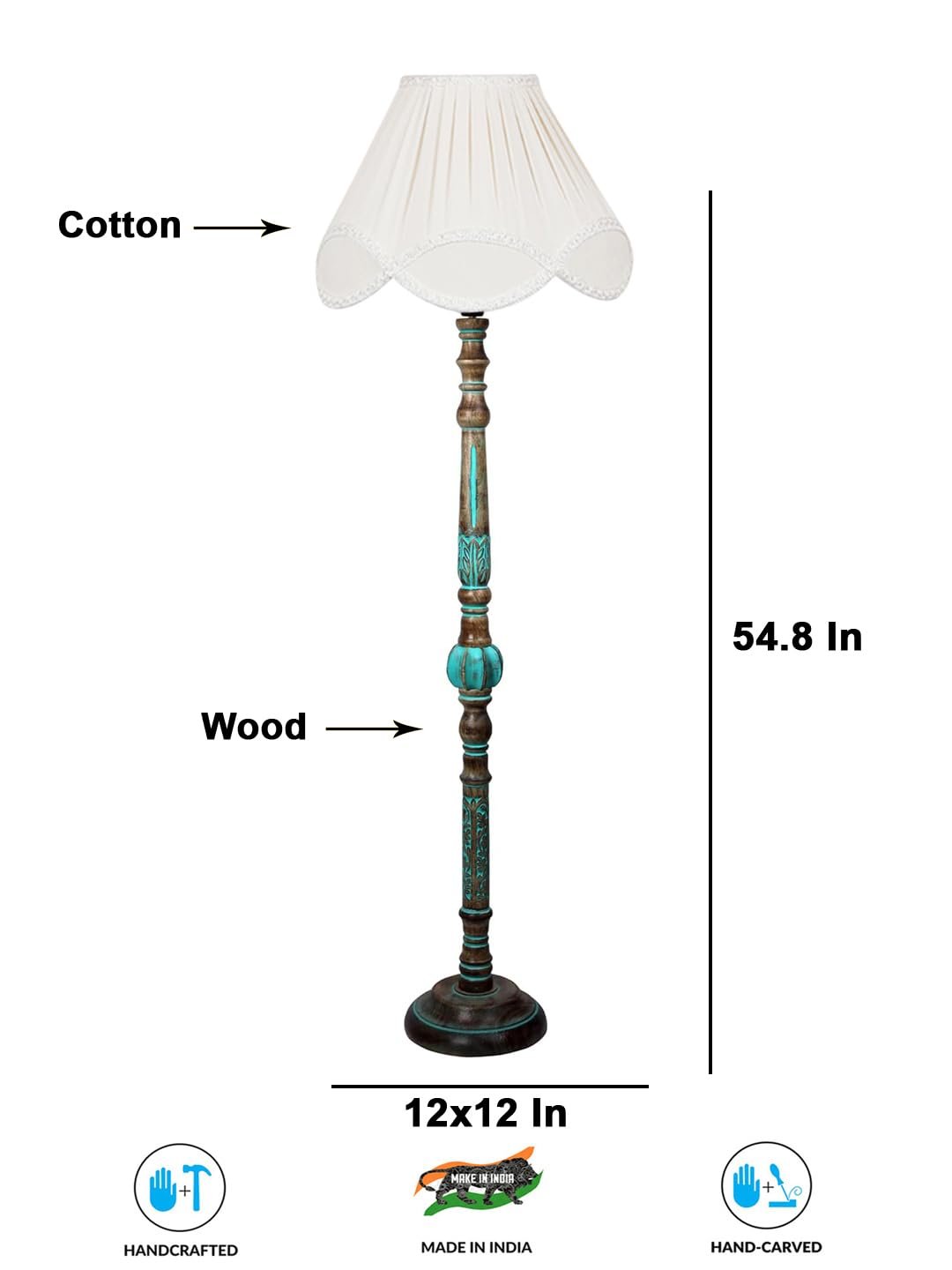 Mid Century Modern Floor Lamp,Hand Turned Floor Lamp Wood for Living Room,Stand Lamp with Fabric Lampshade for Bedroom, Study Room and Office, (Eye) -Vintage -Offwhite