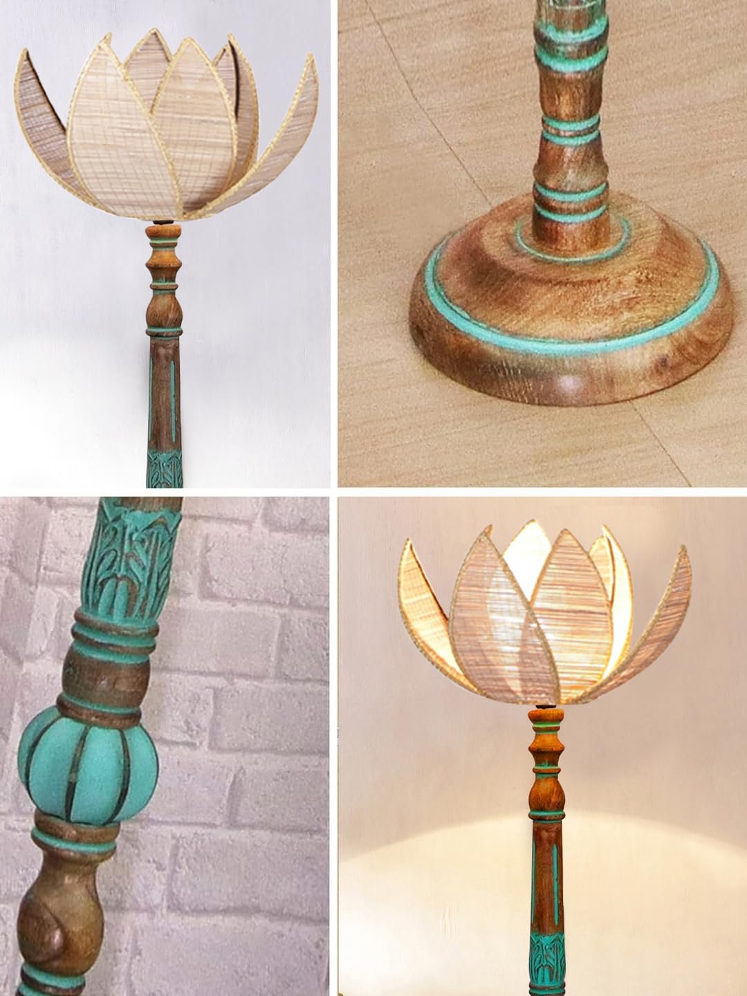 Mid Century Modern Floor Lamp,Hand Turned Floor Lamp Wood for Living Room,Stand Lamp with Fabric Lampshade for Bedroom, Study Room and Office, (Rose) -Bamboo-Beige