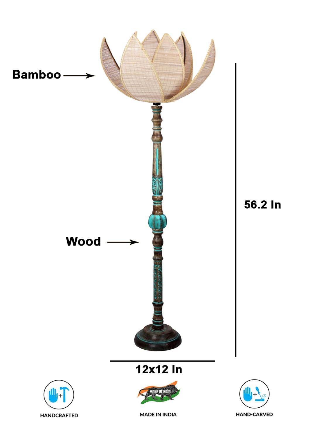 Mid Century Modern Floor Lamp,Hand Turned Floor Lamp Wood for Living Room,Stand Lamp with Fabric Lampshade for Bedroom, Study Room and Office, (Rose) -Bamboo-Beige