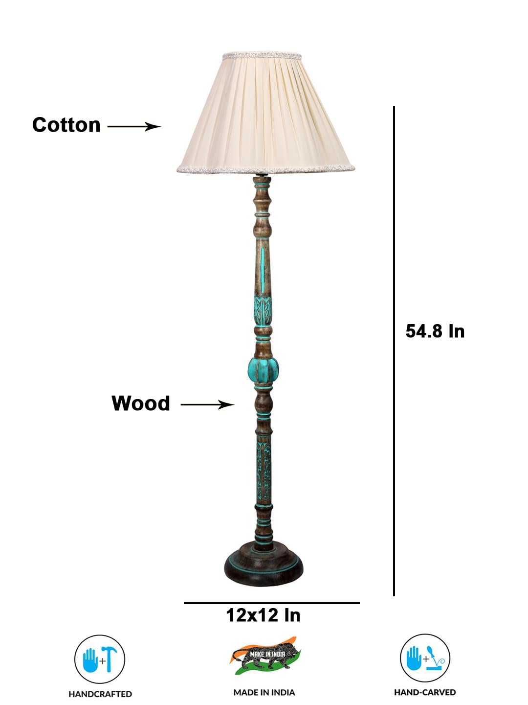 Mid Century Modern Floor Lamp,Hand Turned Floor Lamp Wood for Living Room,Stand Lamp with Fabric Lampshade for Bedroom, Study Room and Office, (Jalebi) -Off-White-7