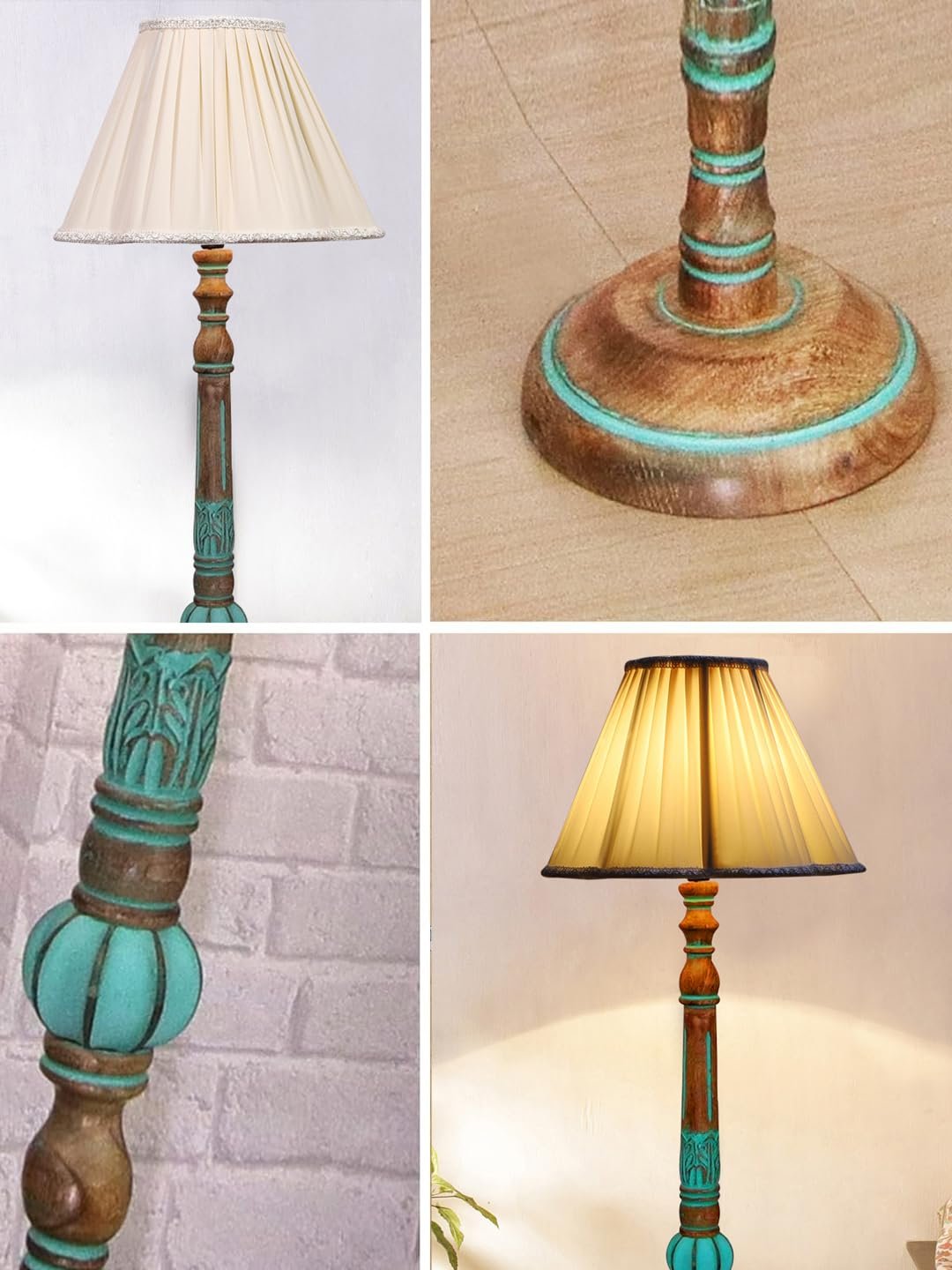 Mid Century Modern Floor Lamp,Hand Turned Floor Lamp Wood for Living Room,Stand Lamp with Fabric Lampshade for Bedroom, Study Room and Office, (Jalebi) -Off-White-7