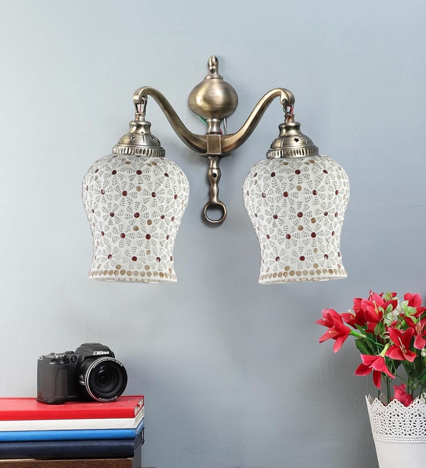 Dual Golden Antique Wall lamp with Mosaic Glass Wall d�cor Wall Hanging Light Vintage Wall Lamps Decorative lamp Traditional Wall lamp-A
