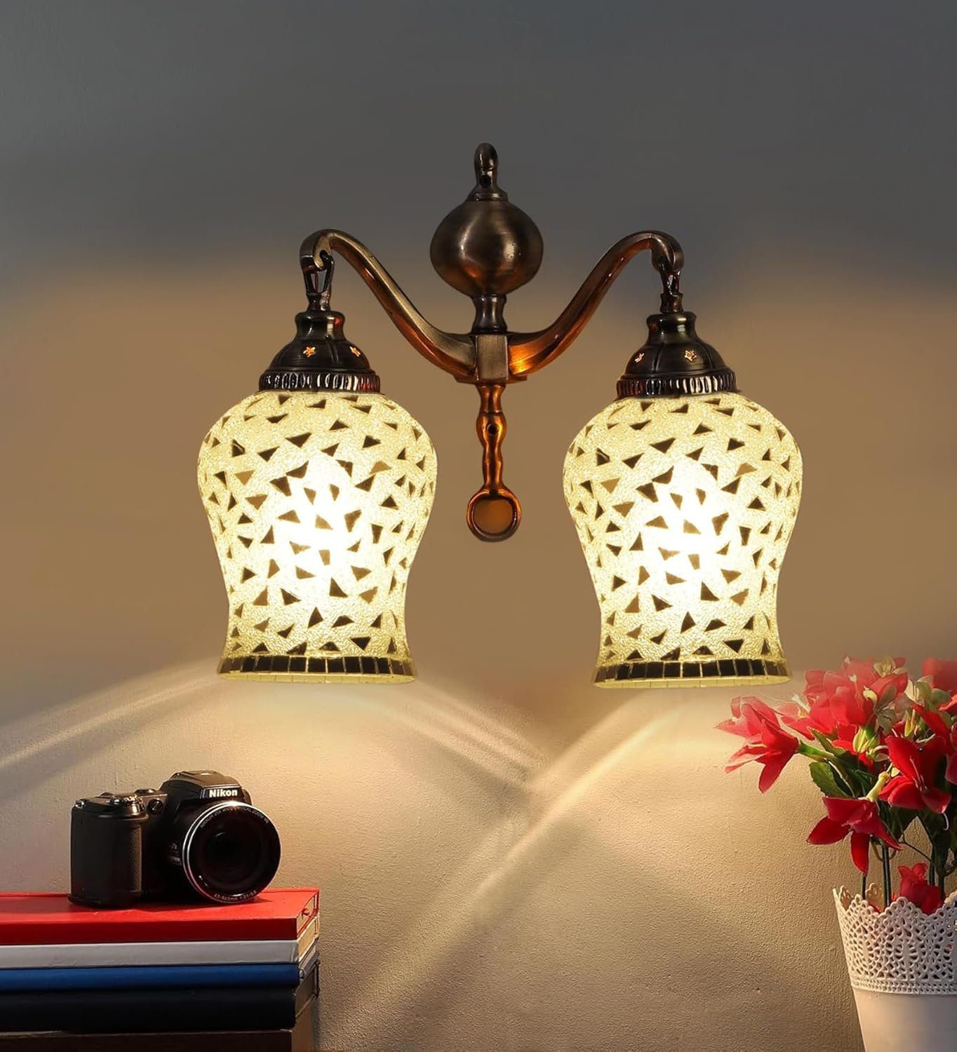 Dual Golden Antique Wall lamp with Mosaic Glass Wall d�cor Wall Hanging Light Vintage Wall Lamps Decorative lamp Traditional Wall lamp-C