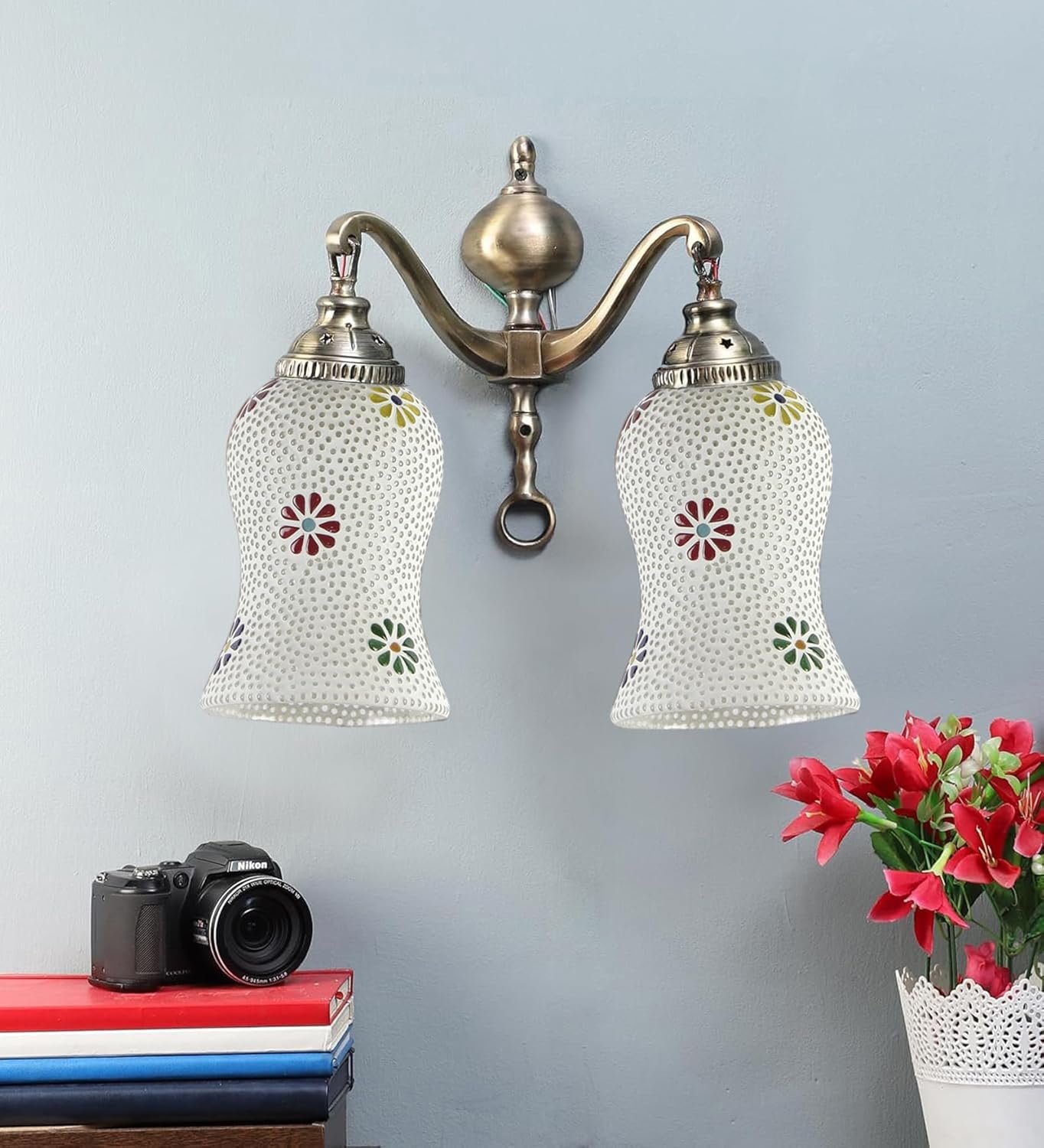 Dual Golden Antique Wall lamp with Mosaic Glass Wall d�cor Wall Hanging Light Vintage Wall Lamps Decorative lamp Traditional Wall lamp-E