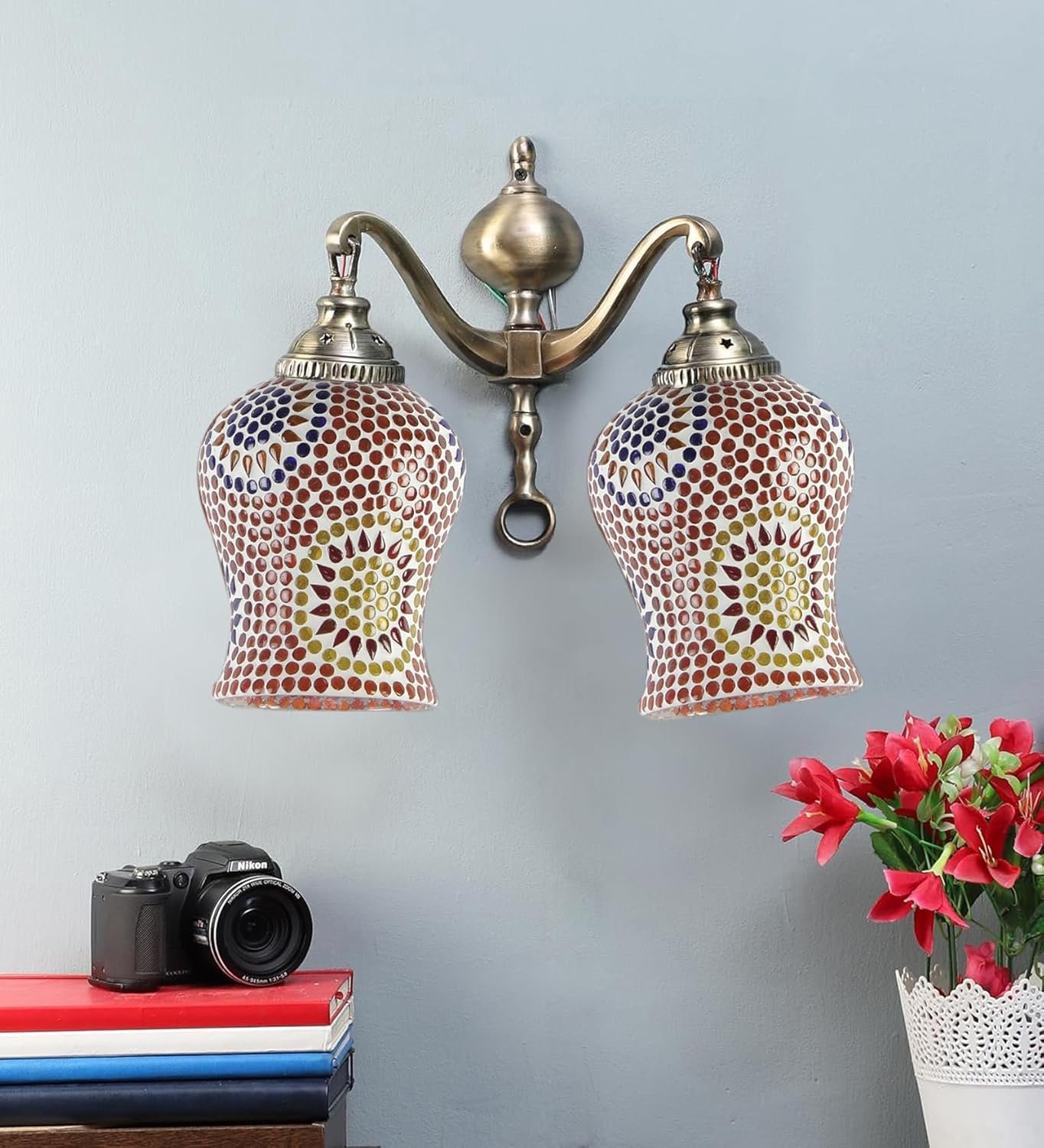 Dual Golden Antique Wall lamp with Mosaic Glass Wall d�cor Wall Hanging Light Vintage Wall Lamps Decorative lamp Traditional Wall lamp-F